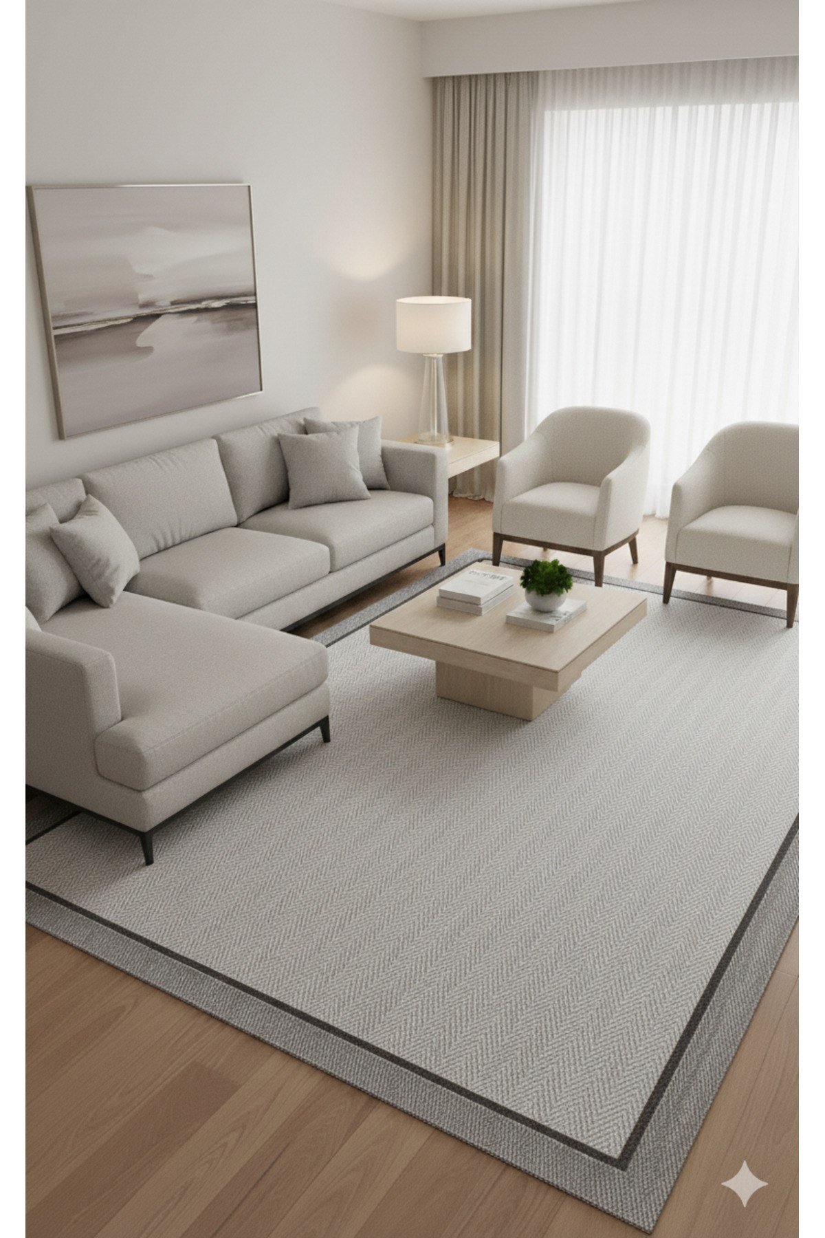 SİSALYA Modern Sisal Jüt Dokuma Kilim Hasır Yıkanabilir Halı Beyaz Gri