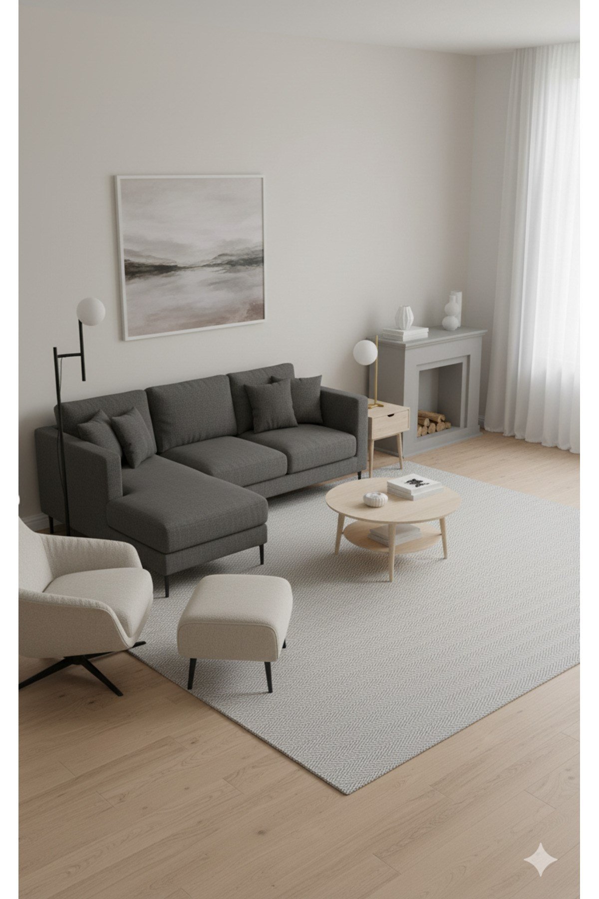 SİSALYA Modern Sisal Jüt Dokuma Kilim Hasır Yıkanabilir Halı Düz Gri