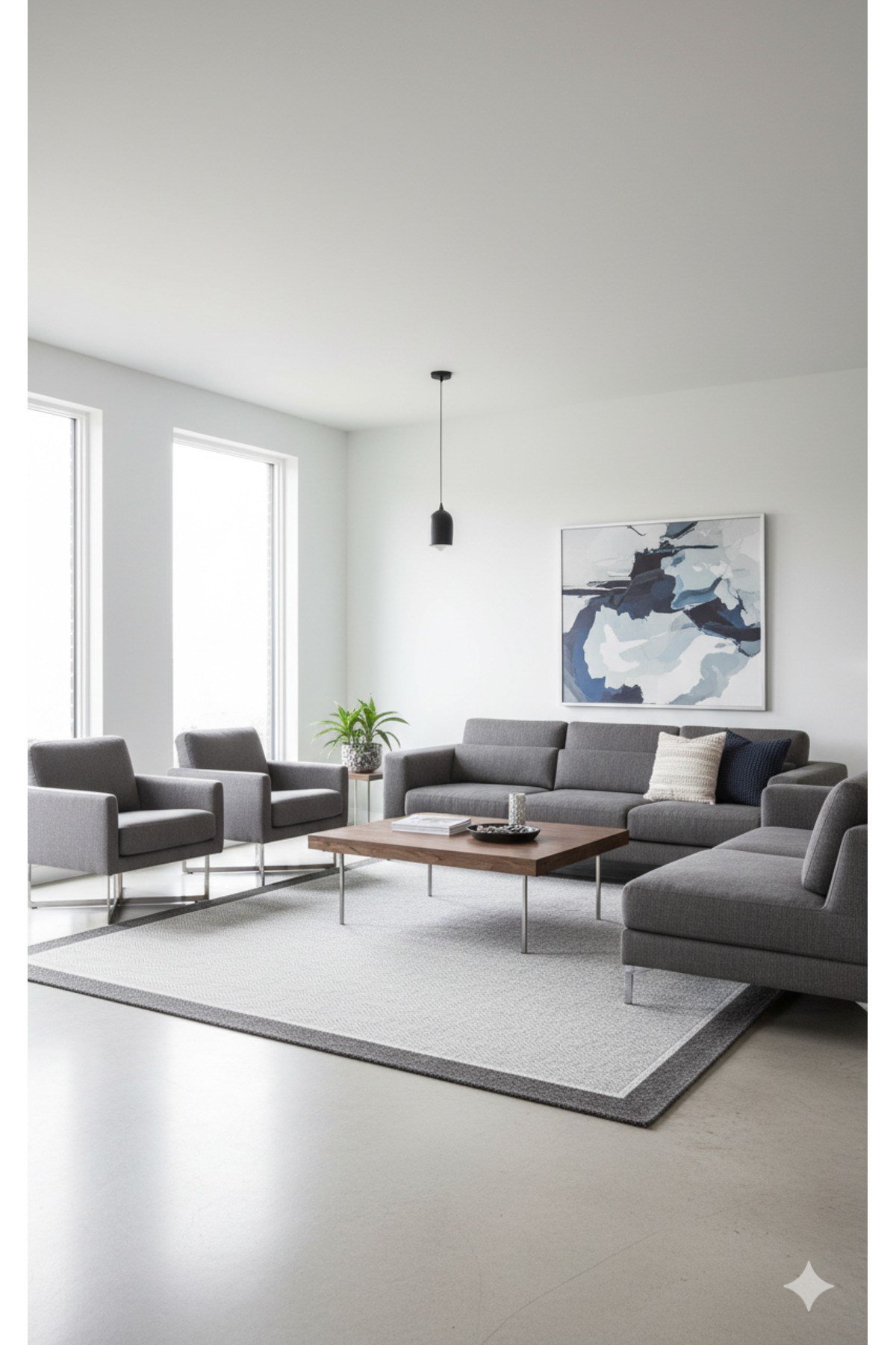 SİSALYA Modern Sisal Jüt Dokuma Kilim Hasır Yıkanabilir Halı Antrasit Gri
