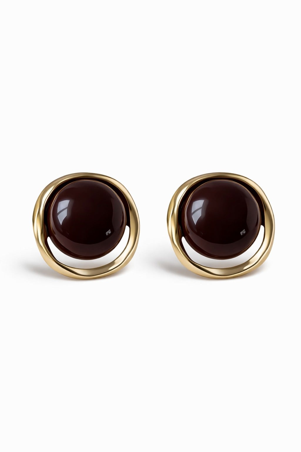 Bordo Taş Detaylı Gold Küpe
