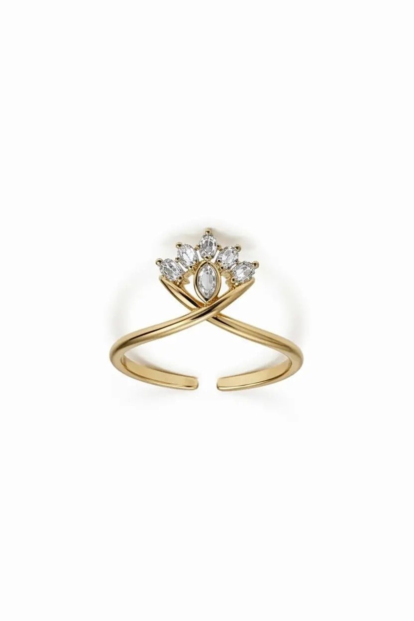 Crown Zirkon Taşlı Gold Yüzük