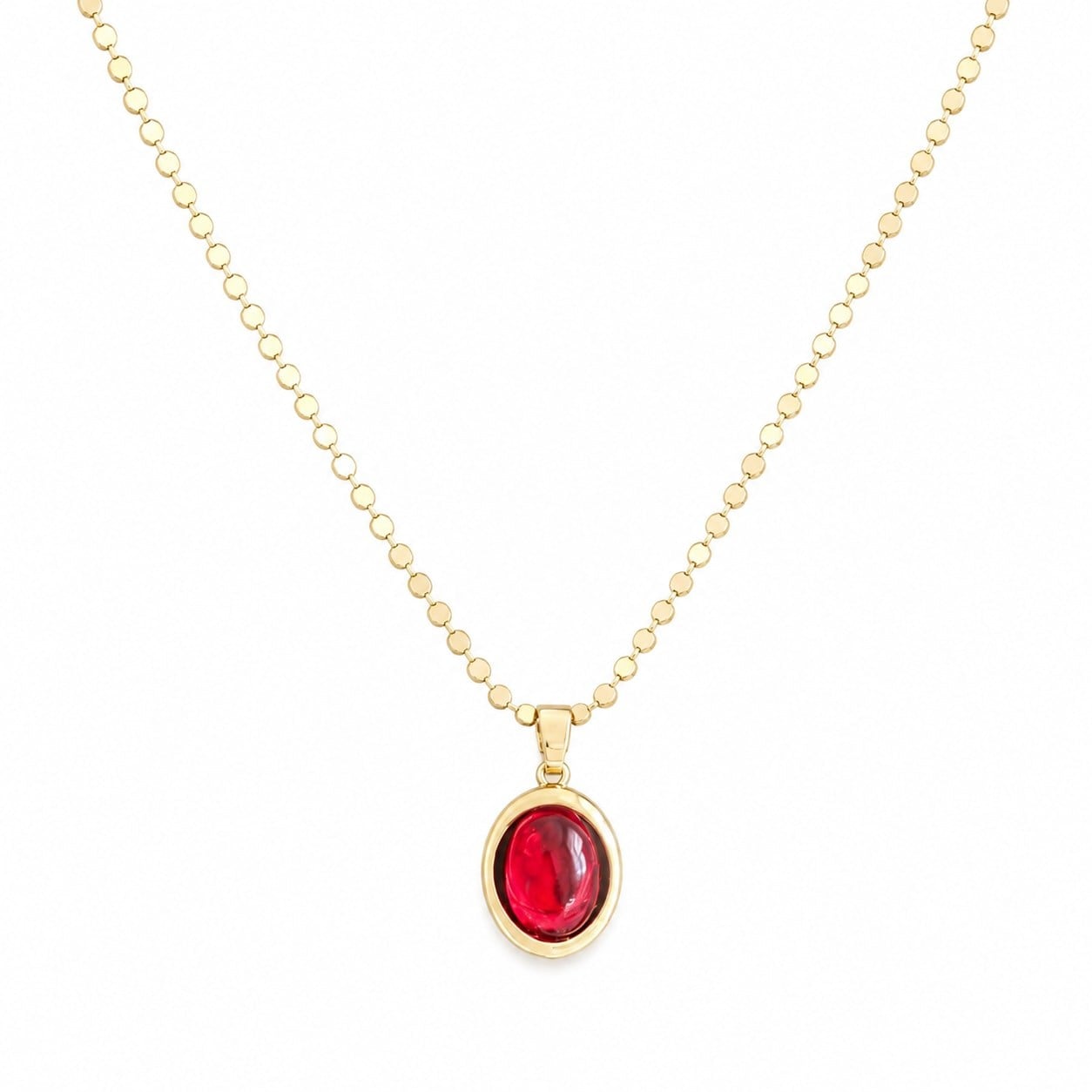 Özel Seri 14K Gold Kaplama Kırmızı Taşlı Çelik Kadın Kolye