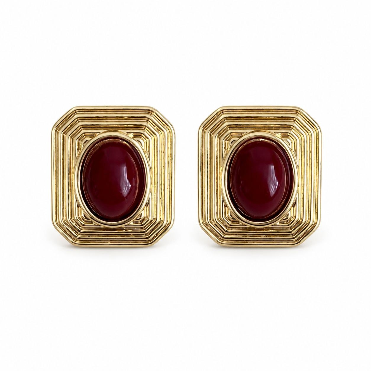 Özel Seri Bordo Taşlı Vintage Küpe