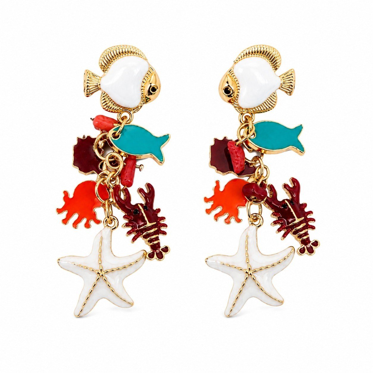 Özel Seri Deniz Temalı Renkli Charm Sallantılı Küpe