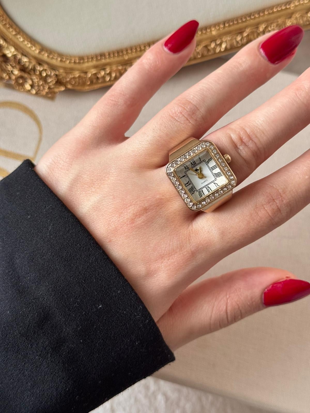 Rivona Square Gold Watch Ring