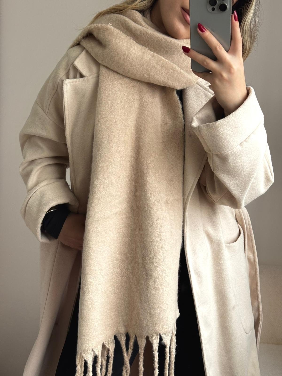 Yumuşak Dokulu Pinterest Atkı Bej