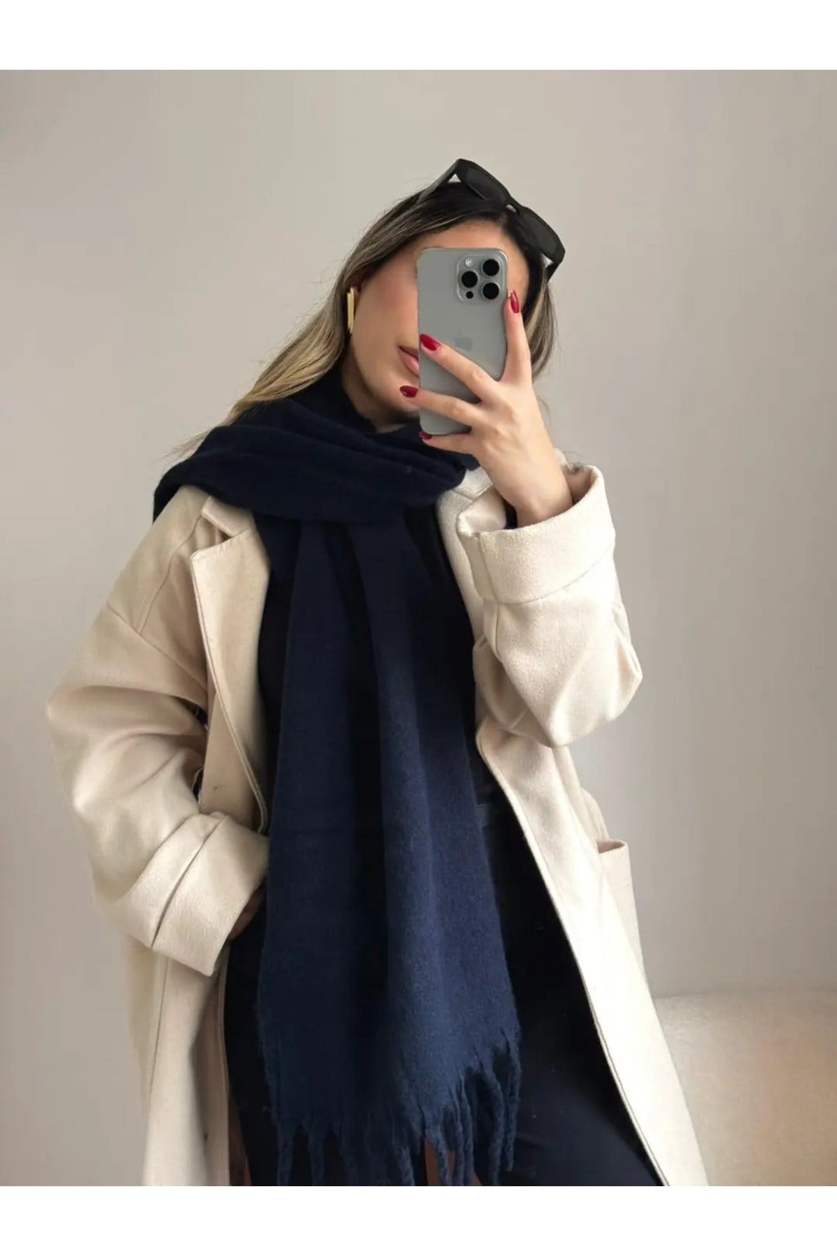 Yumuşak Dokulu Pinterest Atkı Lacivert