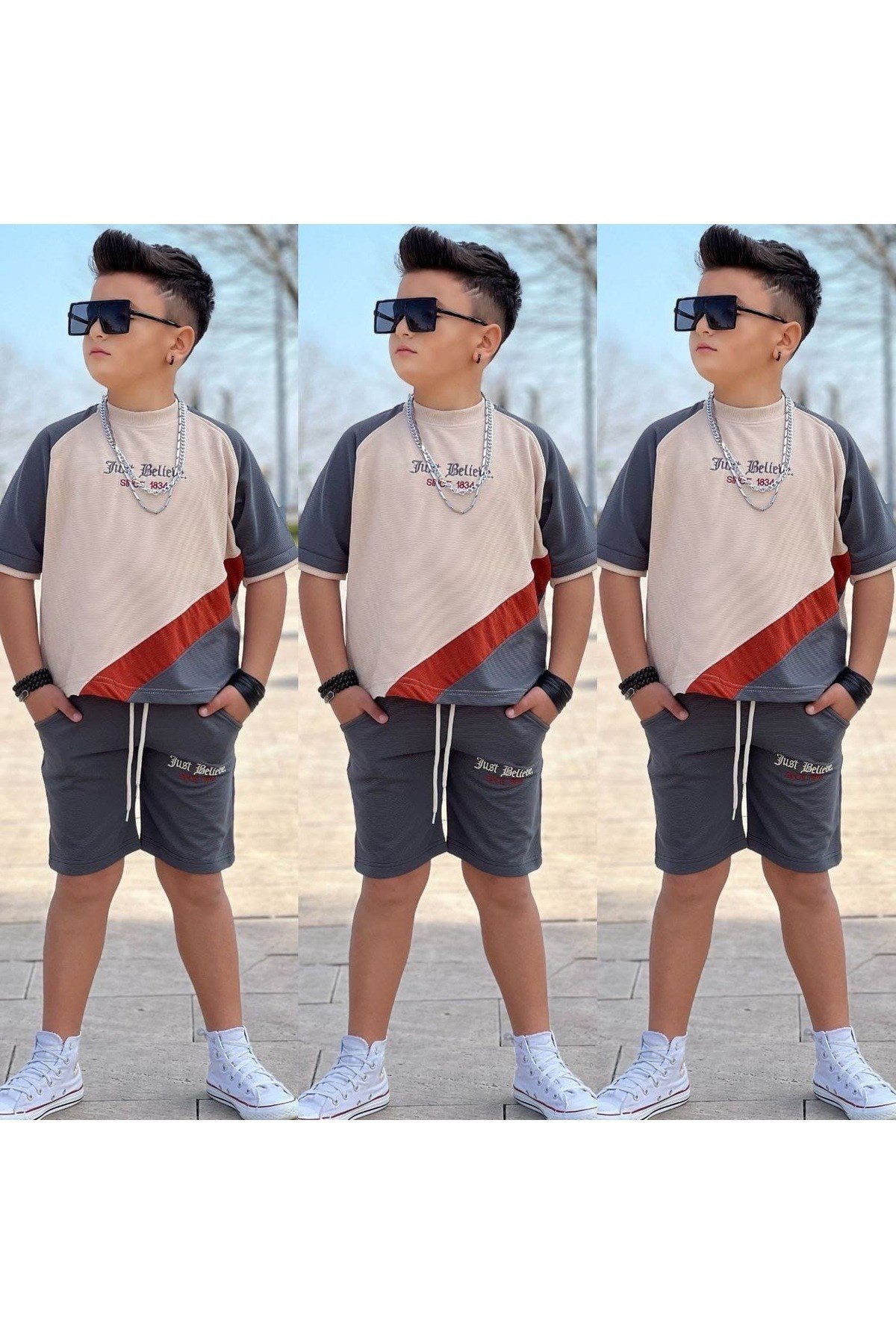 JUST BEİEVE NAKIŞLI ŞORTLU ERKEK TAKIM