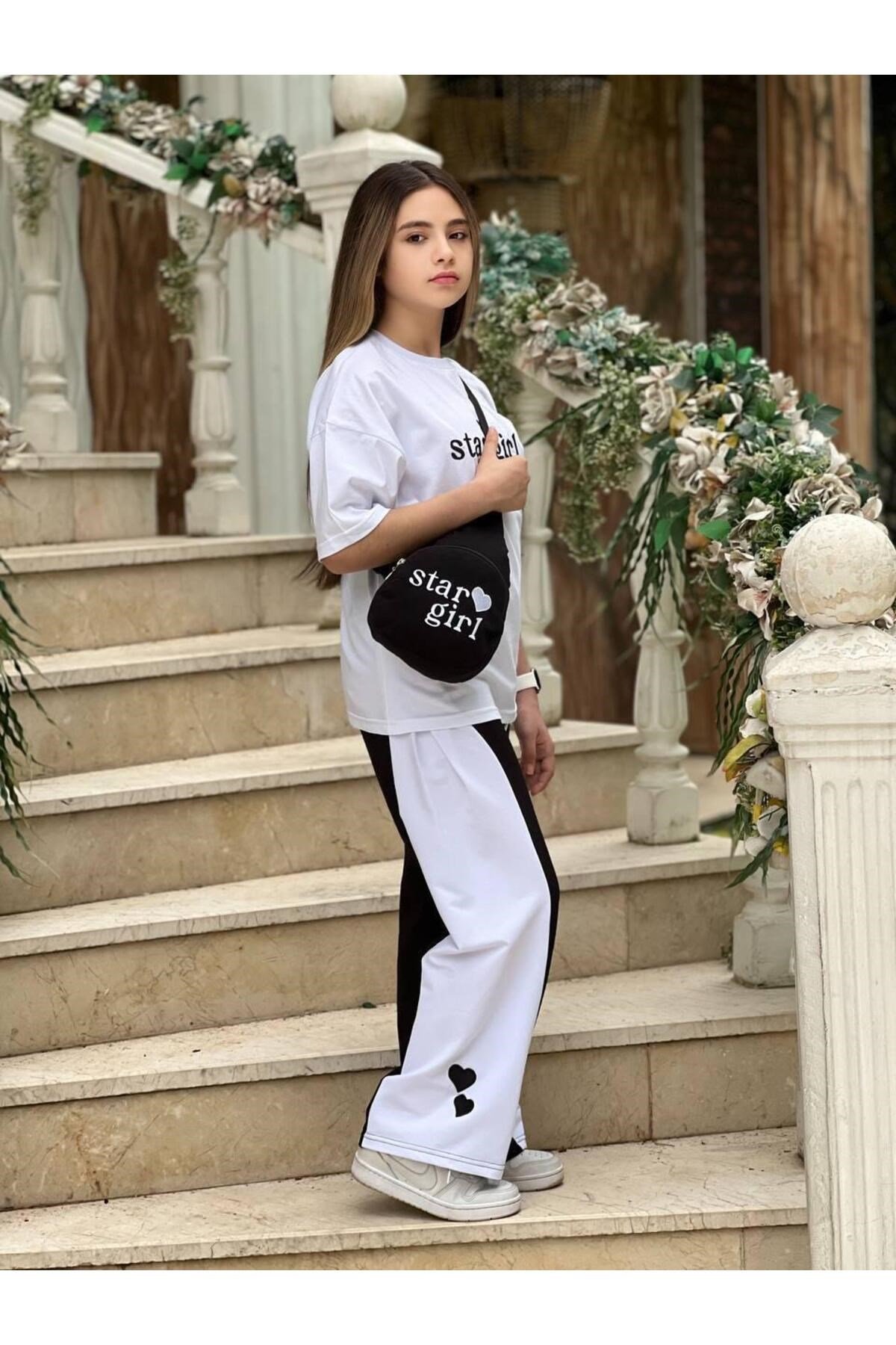 STAR GİRL NAKIŞ DETAYLI ÇANTALI ALT ÜST KIZ TAKIMI