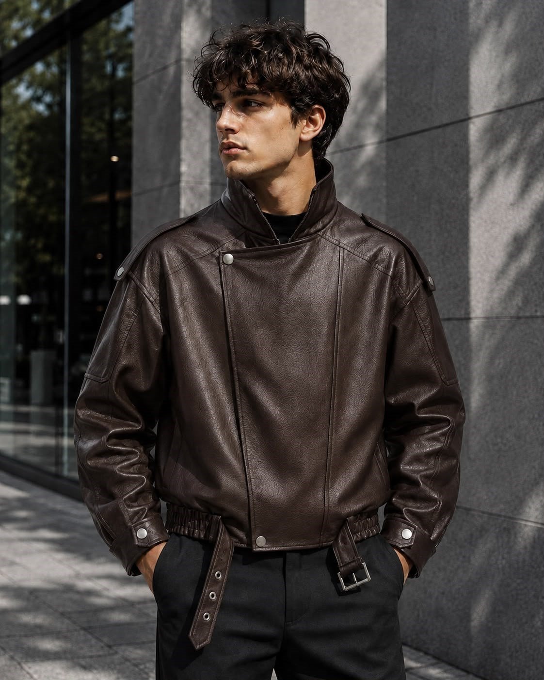 Oversize kemerli erkek deri ceket
