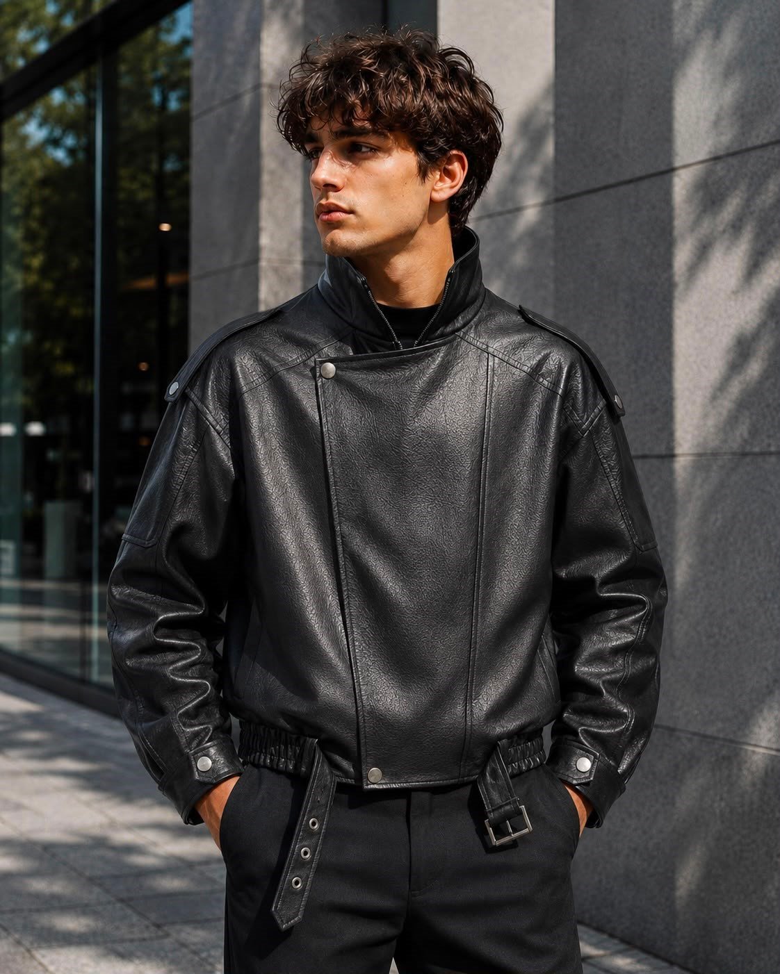 Oversize kemerli erkek deri ceket