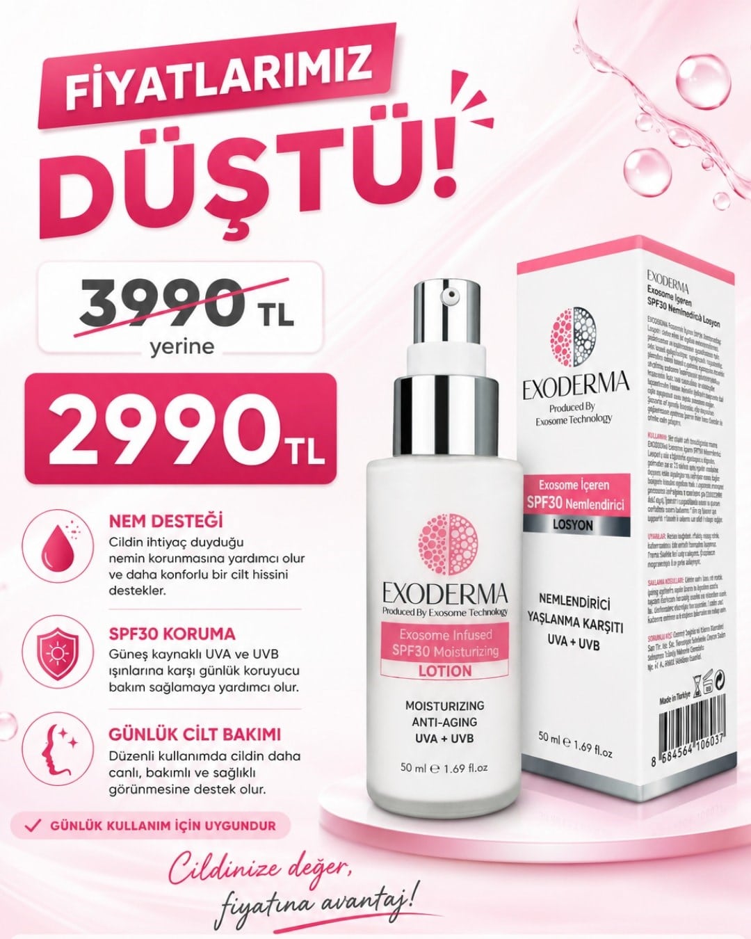 EXODERMA Exosome İçeren SPF30 Nemlendirici Losyon