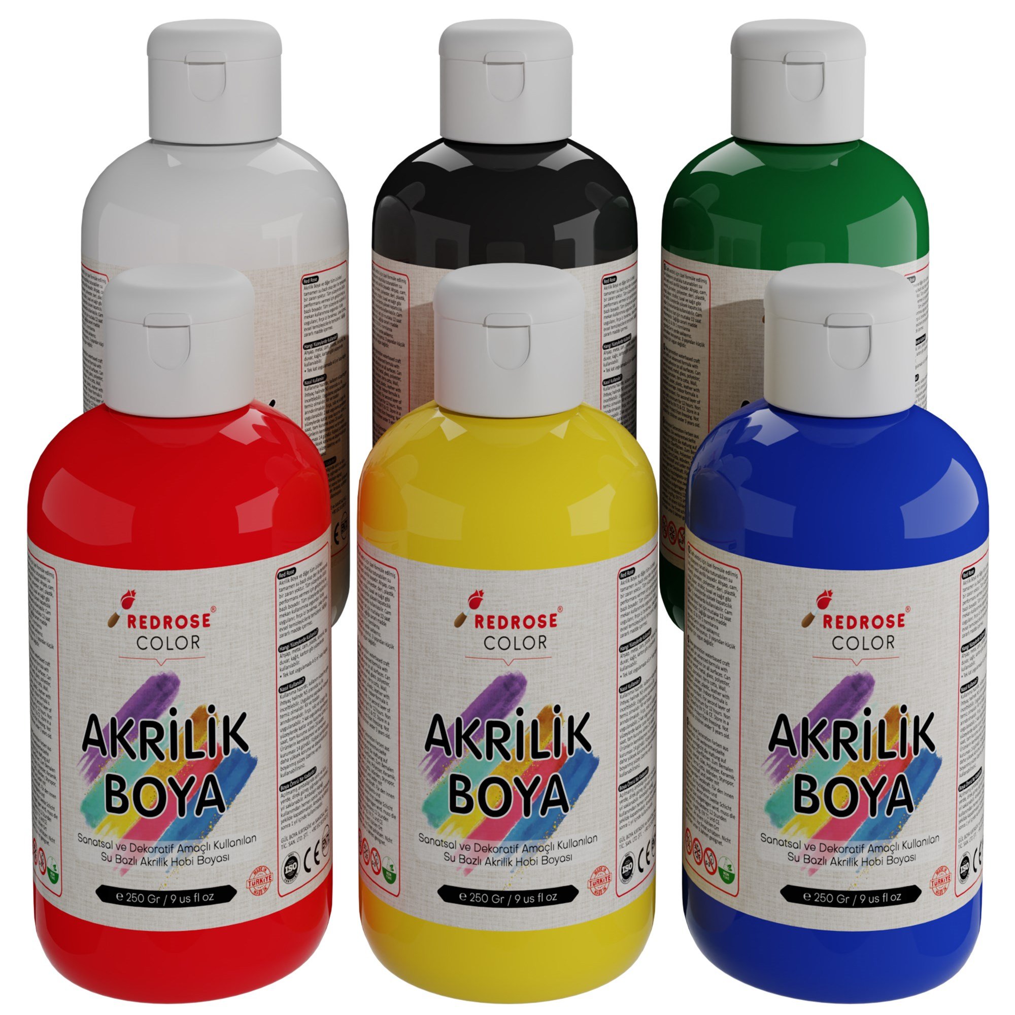 Ana Renkler Akrilik Boya 6'lı Set 6x250gr