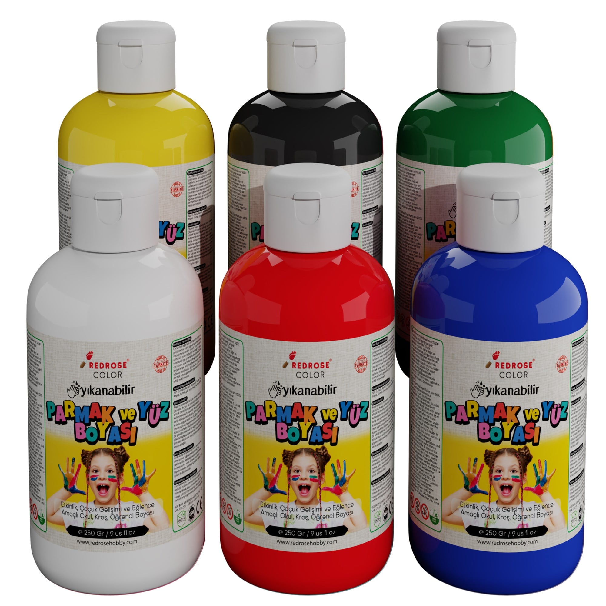 Ana Renkler Parmak Boyası 6'lı Set 6x250gr