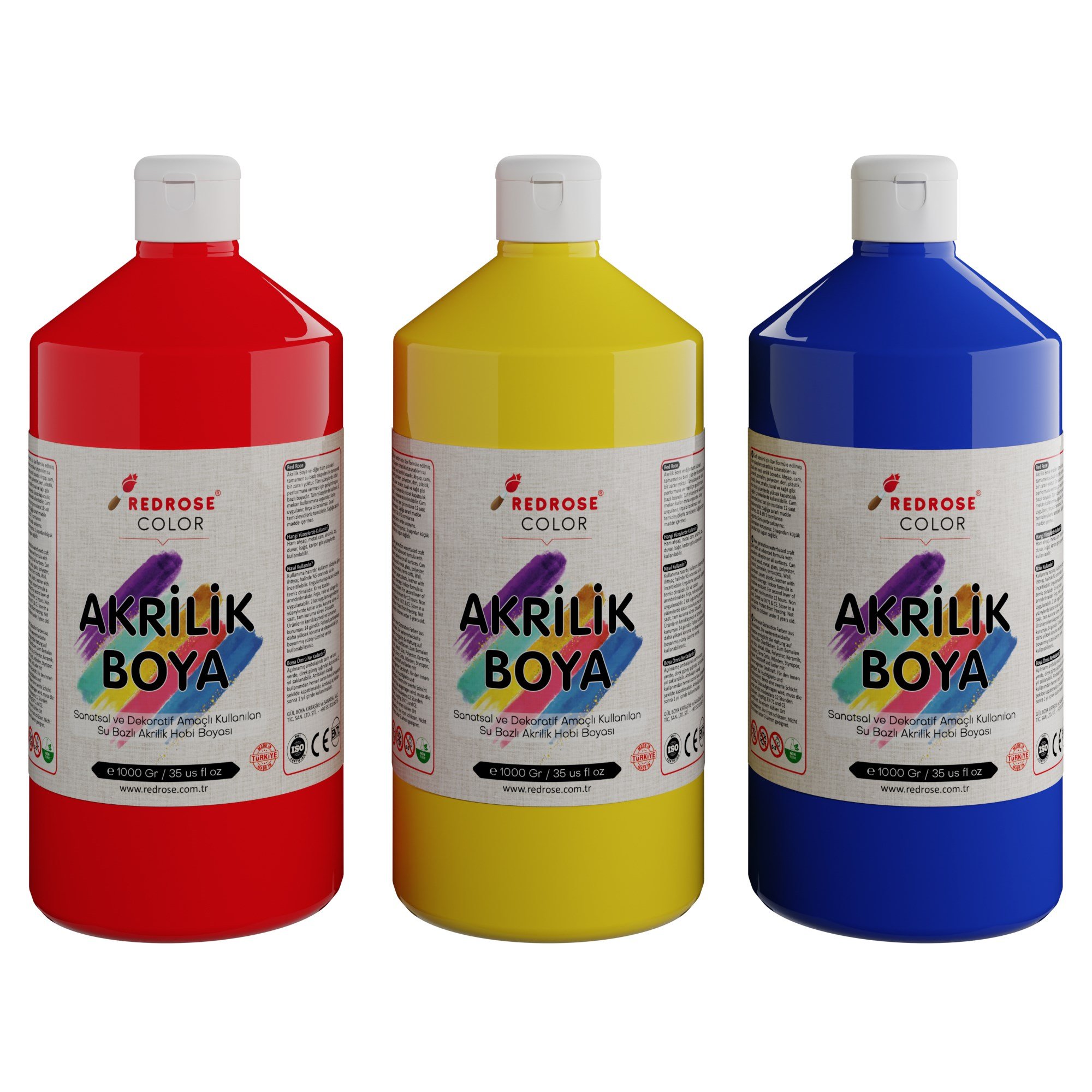 Kırmızı-Mavi-Sarı Akrilik Boya 3'lü Set 3x1000gr