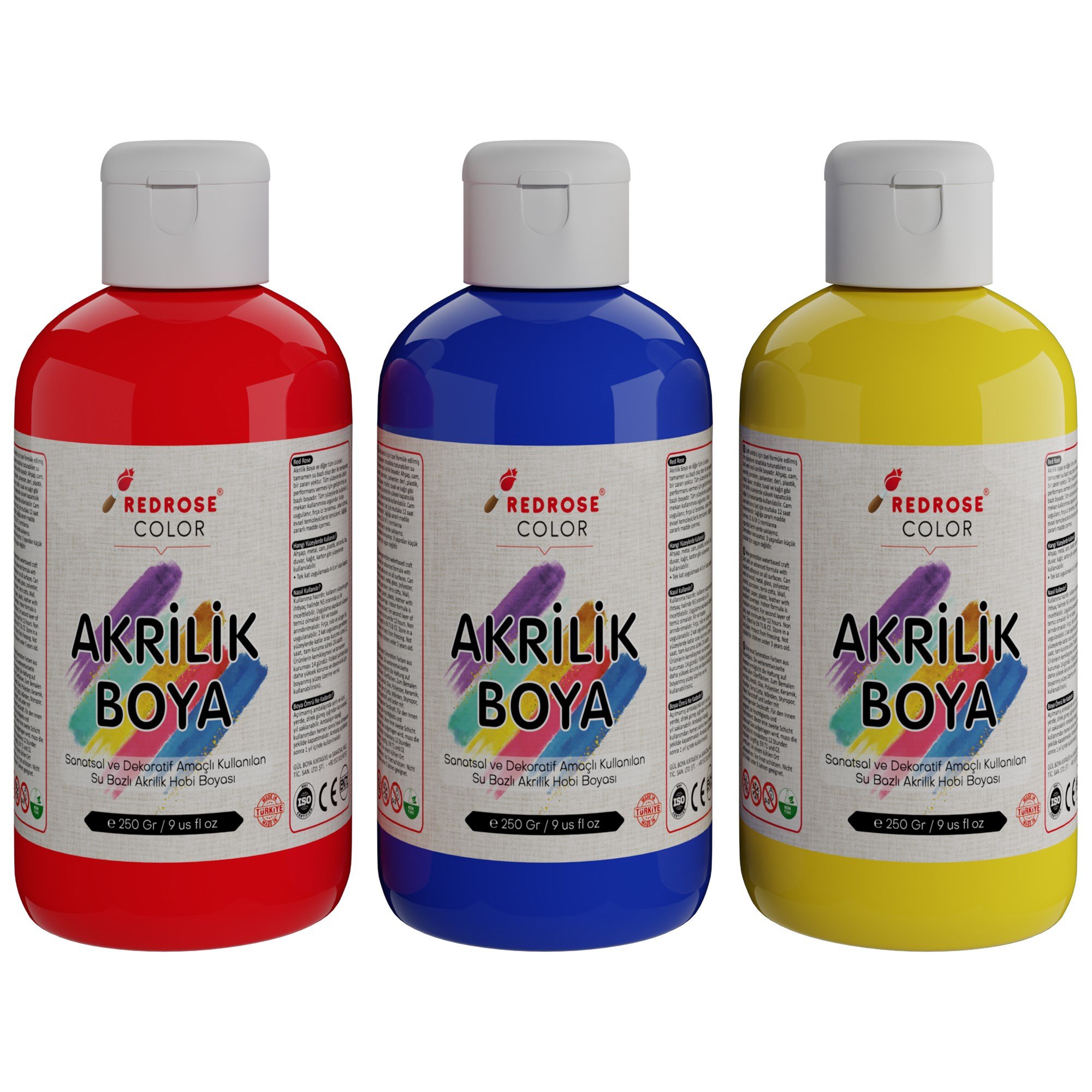 Kırmızı-Mavi-Sarı Akrilik Boya 3'lü Set 3x250gr