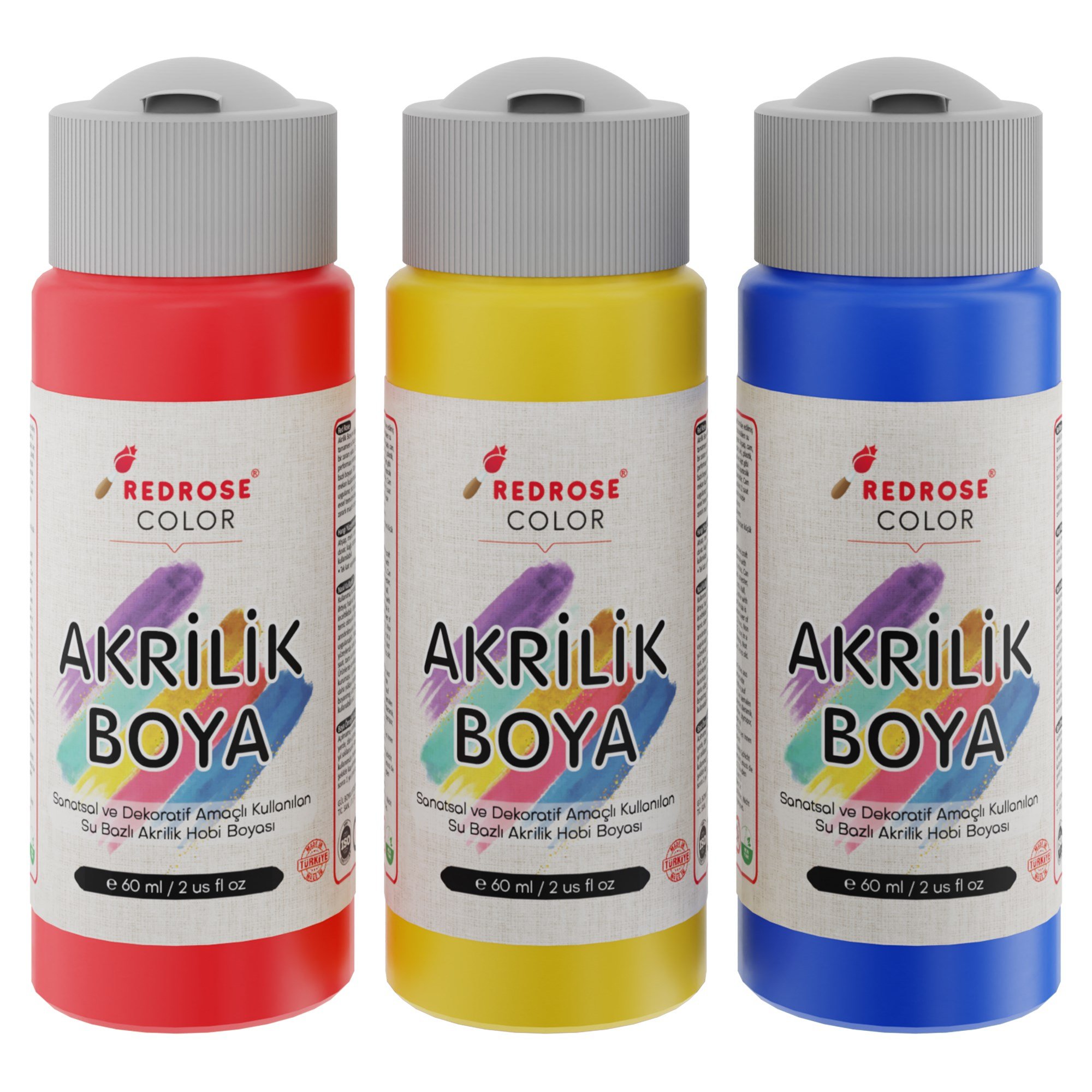 Kırmızı-Mavi-Sarı Akrilik Boya 3'lü Set 3x60ml