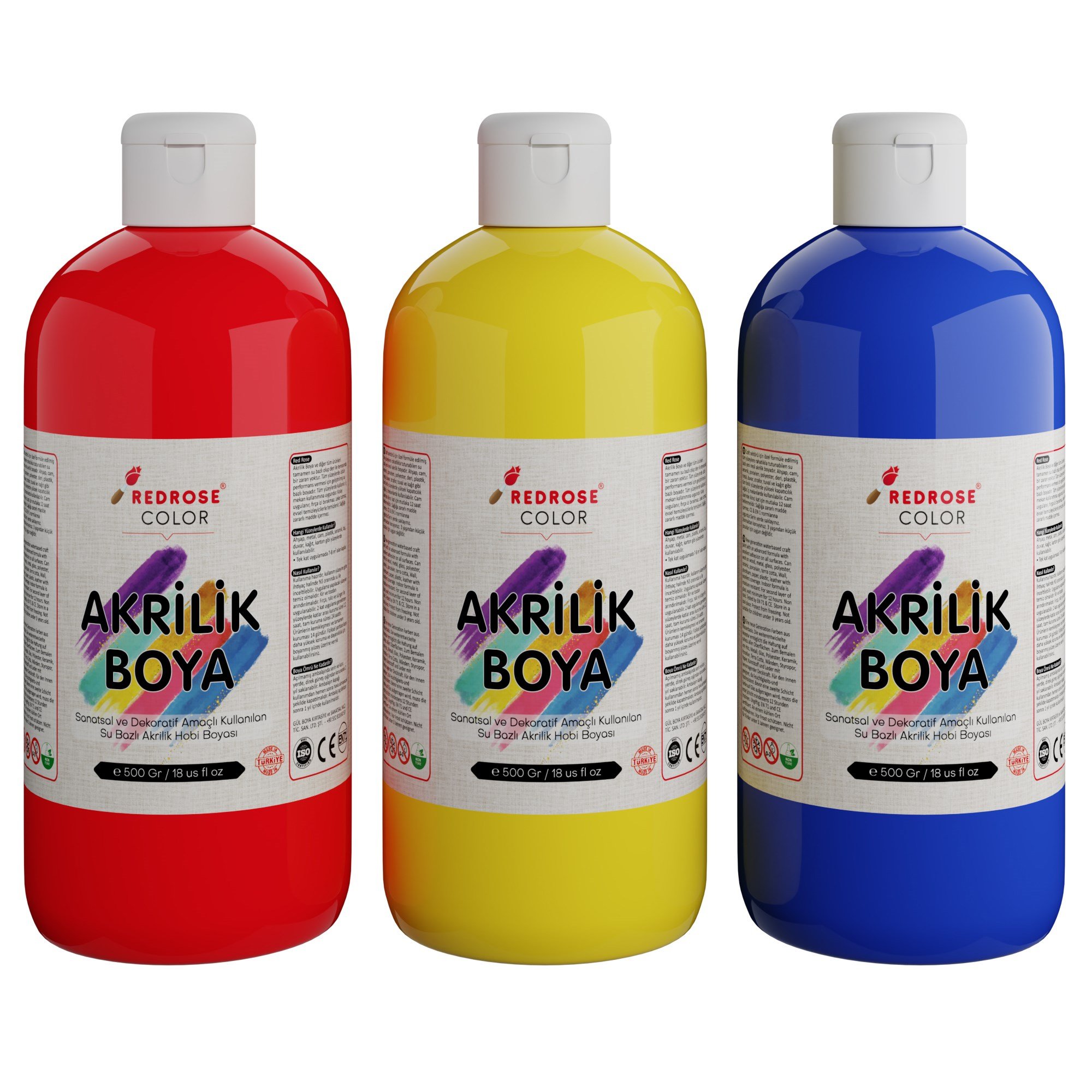Kırmızı-Mavi-Sarı Akrilik Boya 3'lü Set 3x500gr