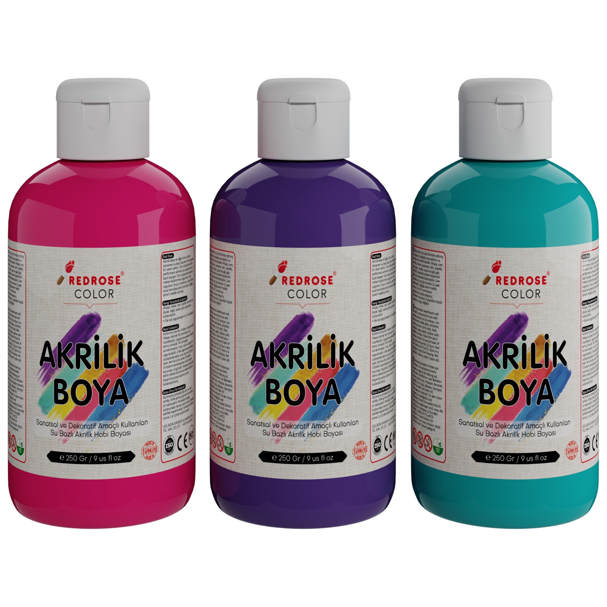 Mor-Fuşya-Turkuaz Akrilik Boya 3'lü Set 3x250gr