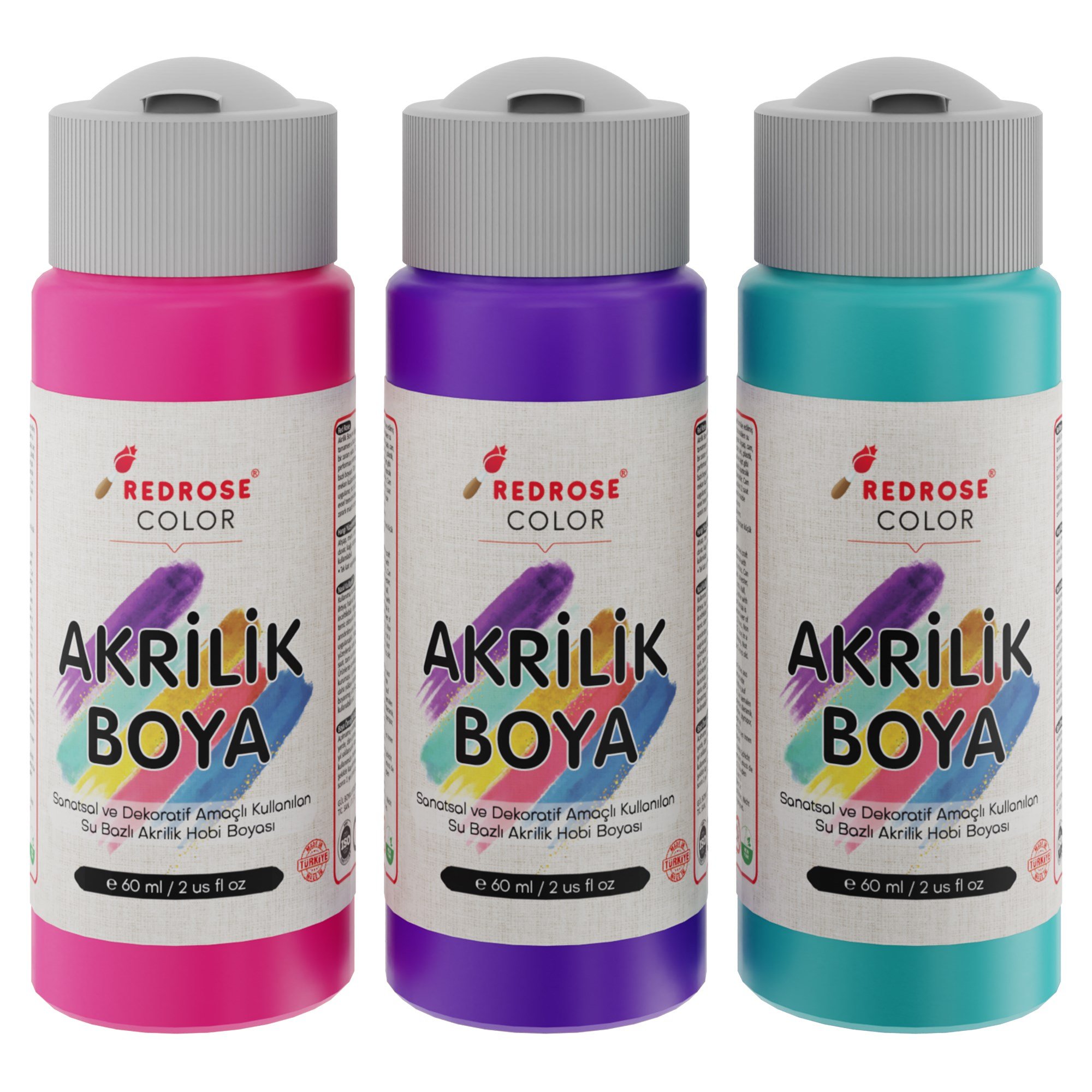 Mor-Fuşya-Turkuaz Akrilik Boya 3'lü Set 3x60ml