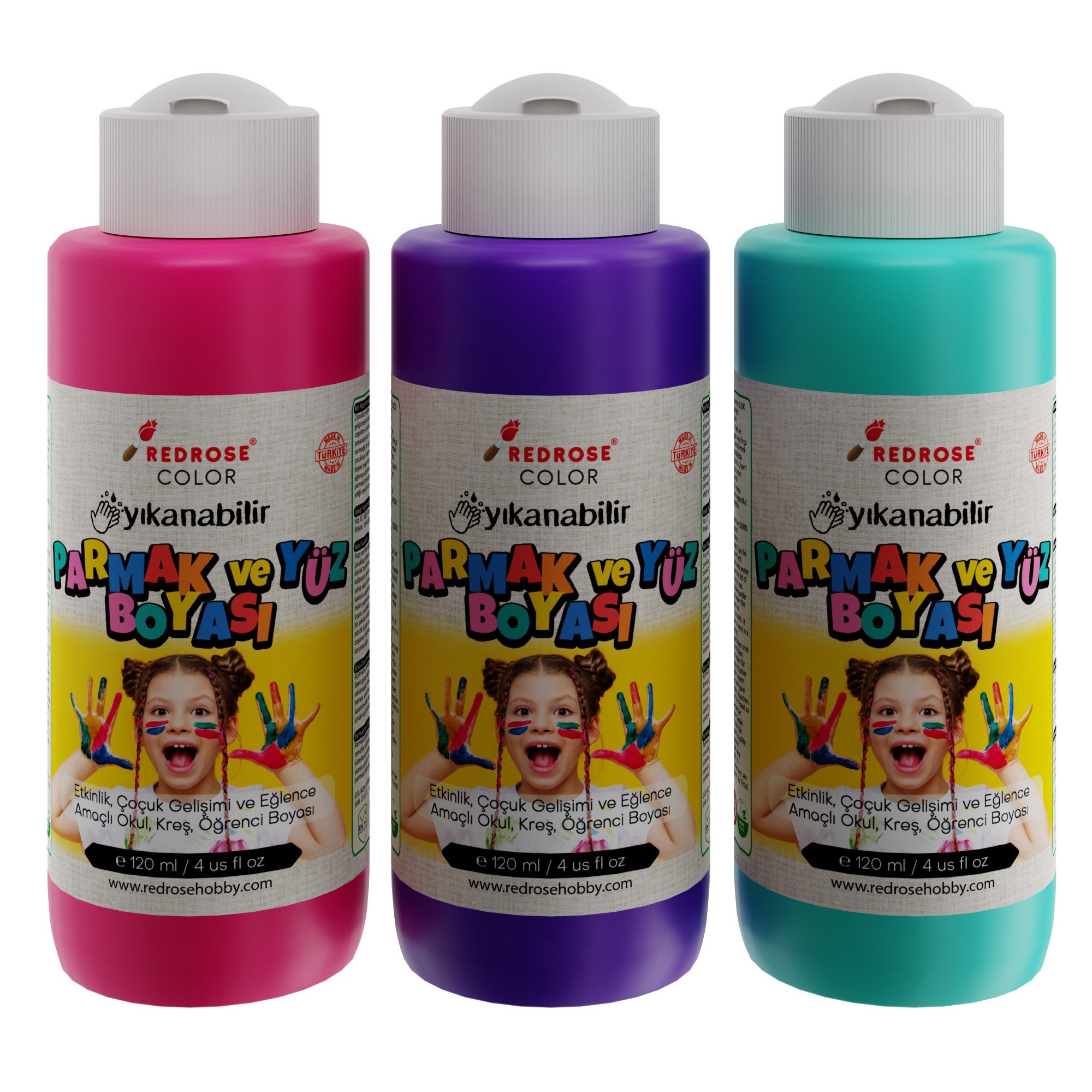 Mor-Fuşya-Turkuaz Parmak Boyası 3'lü Set 3x120ml
