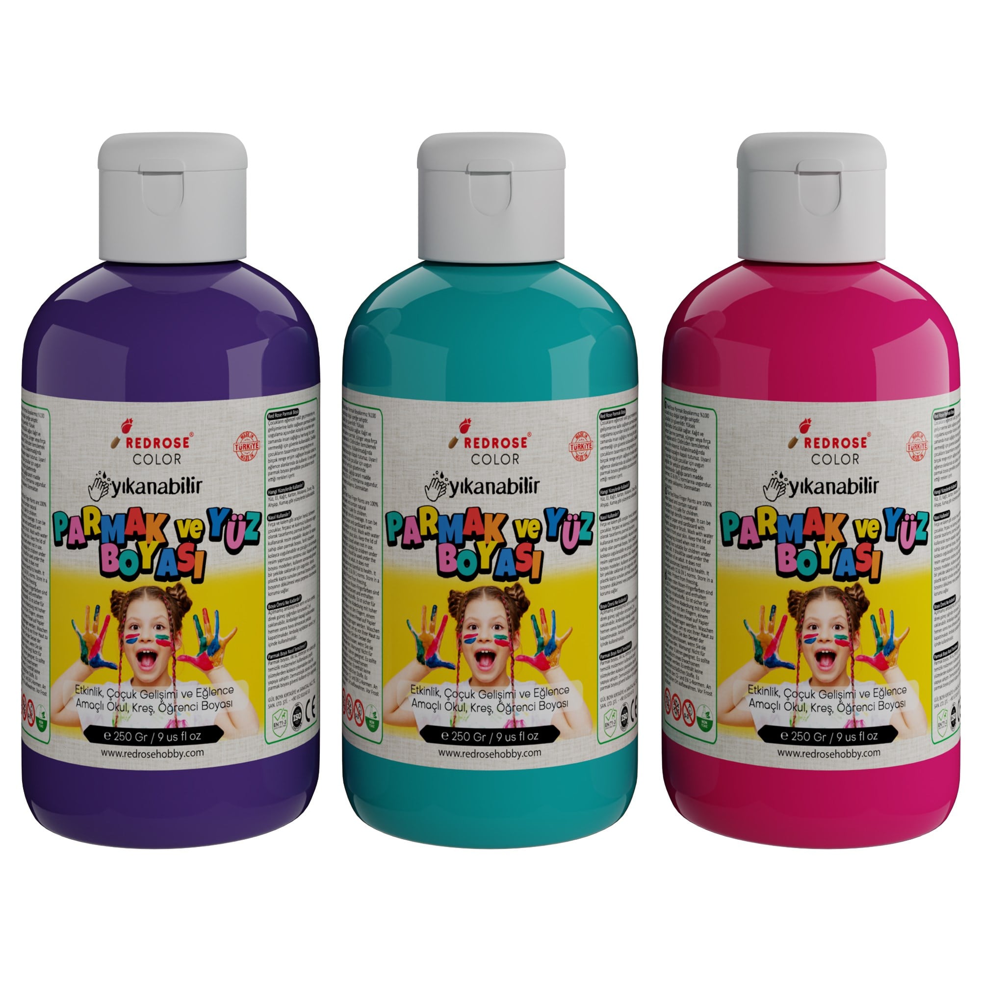 Mor-Fuşya-Turkuaz Parmak Boyası 3'lü Set 3x250gr