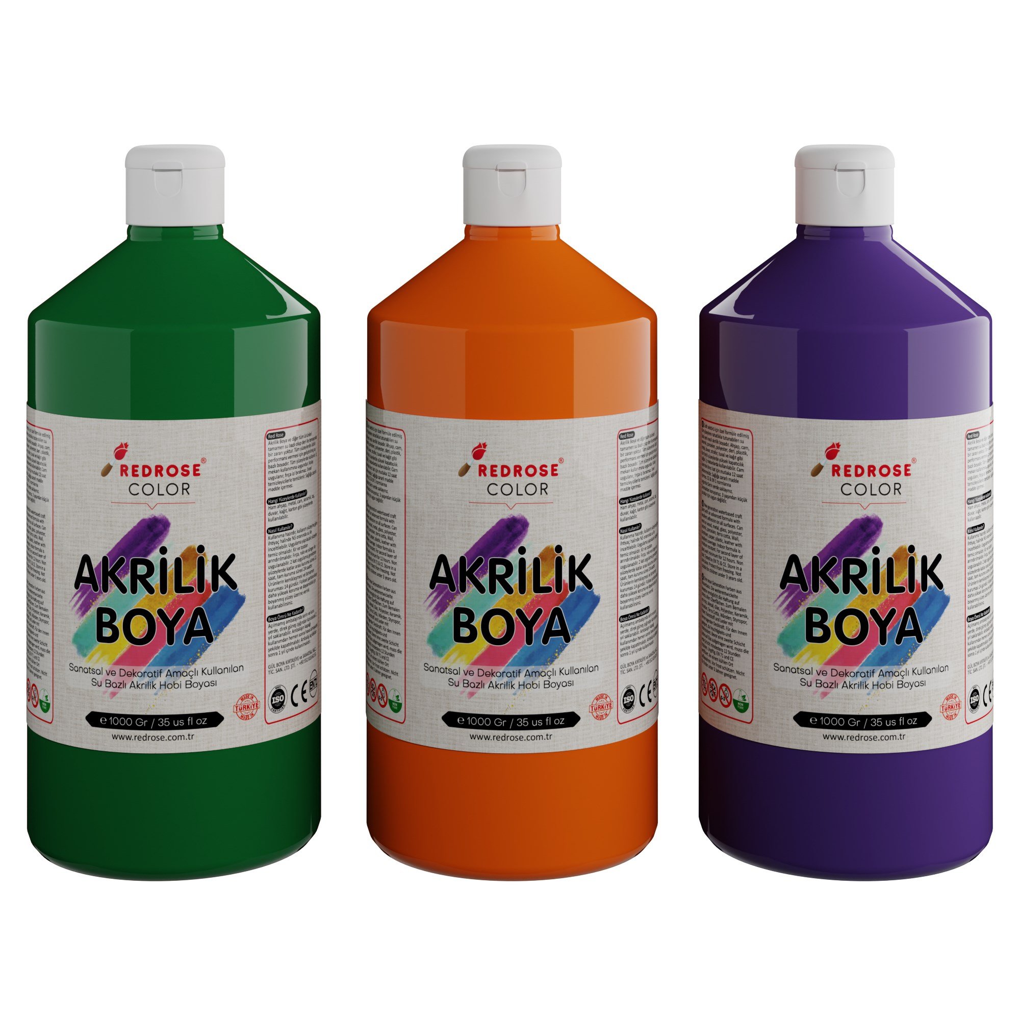 Yeşil-Mor-Turuncu Akrilik Boya 3'lü Set 3x1000gr
