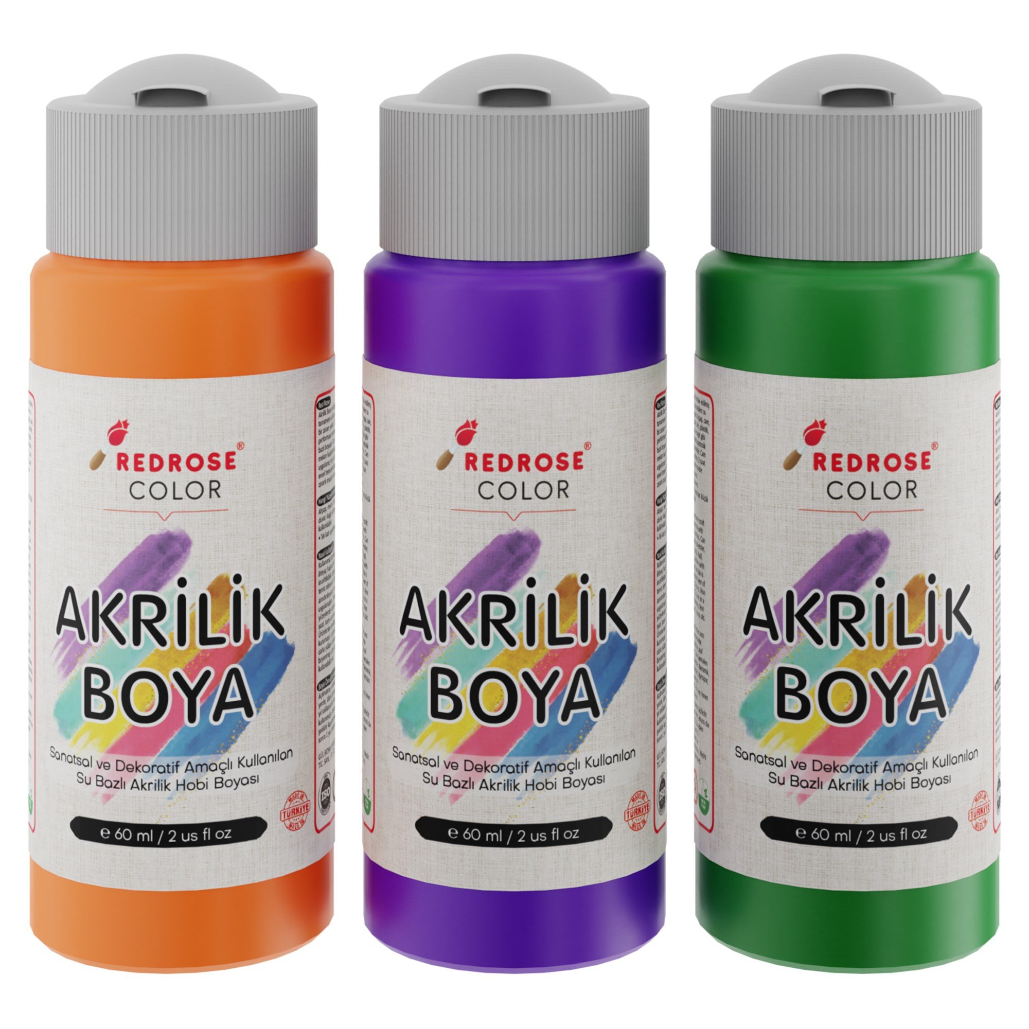 Yeşil-Mor-Turuncu Akrilik Boya 3'lü Set 3x60ml