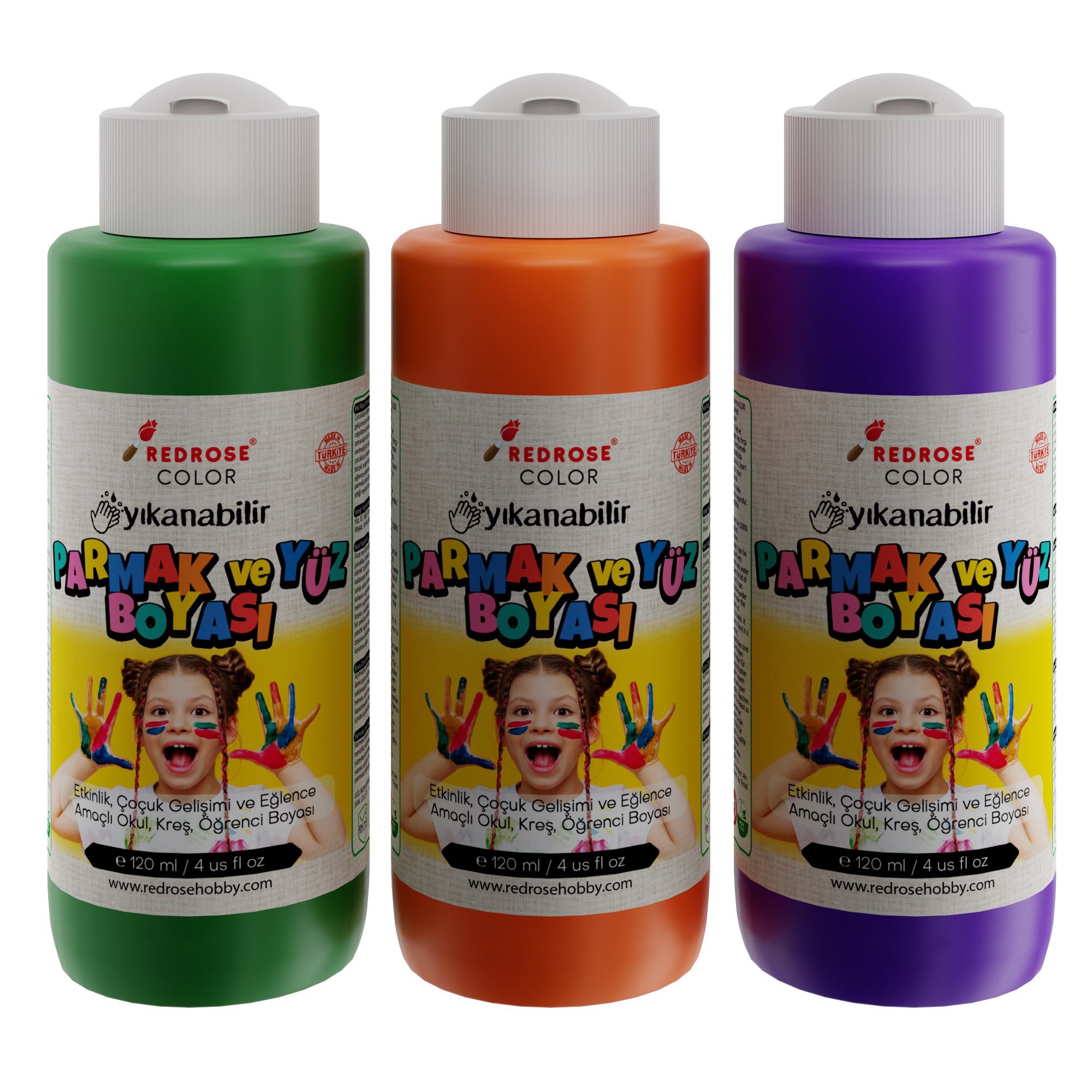 Yeşil-Mor-Turuncu Parmak Boyası 3'lü Set 3x120ml