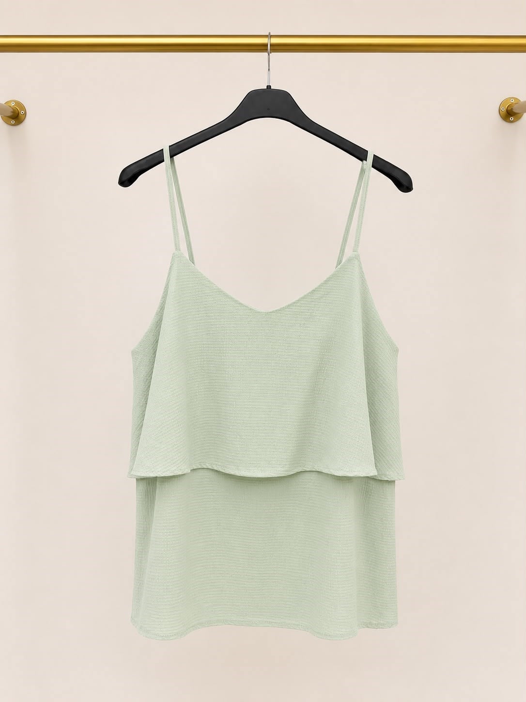 Mint Yeşili Kat Detaylı Askılı Bluz