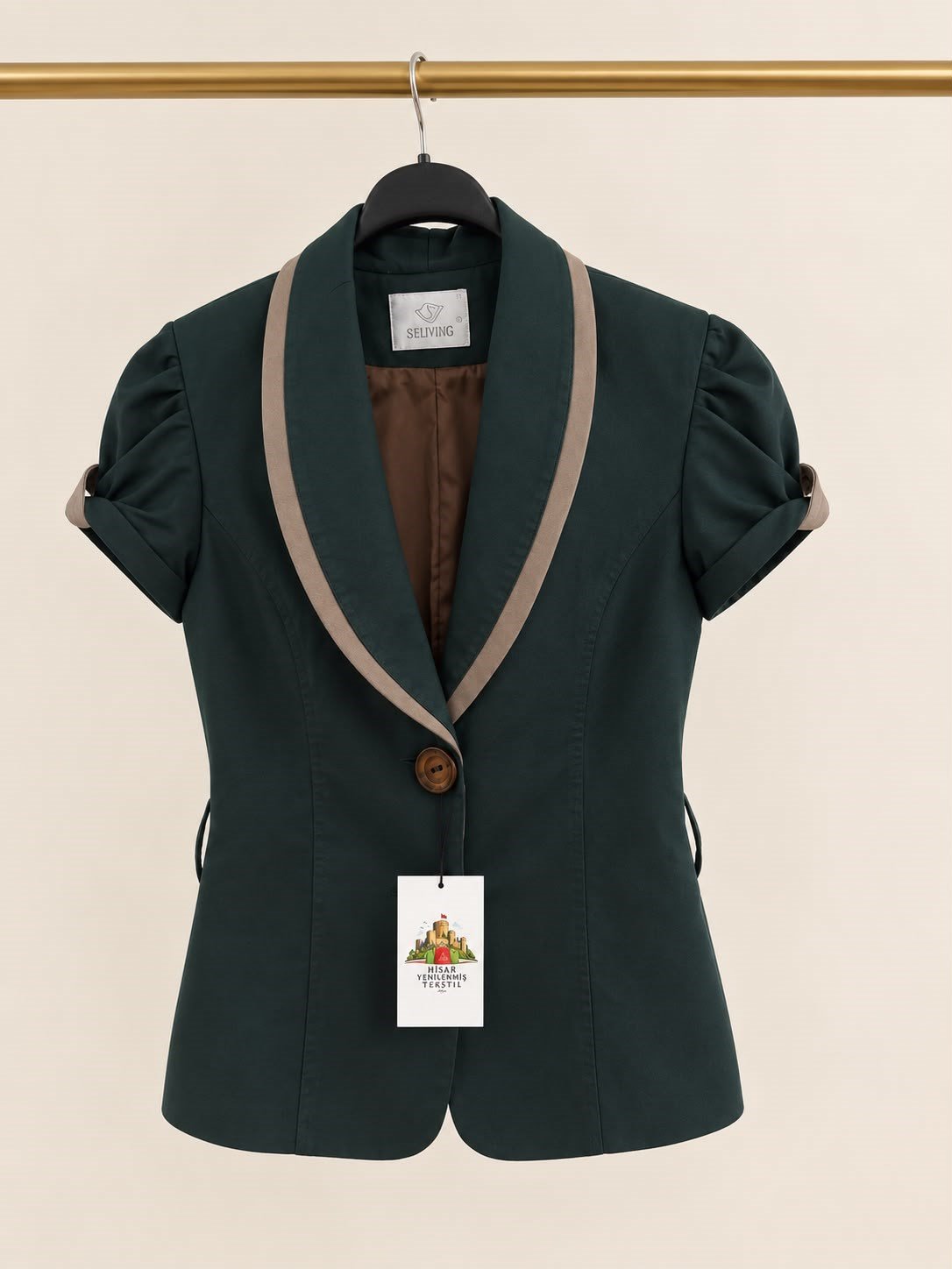 Setrms Haki Şal Yakalı Kısa Kollu Blazer Ceket 