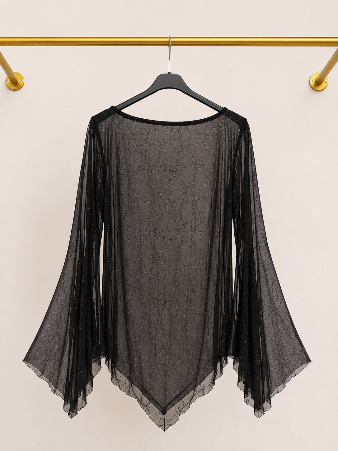 Siyah Simli Transparan Kimono – Yarasa Kollu Tül Plaj Üstü