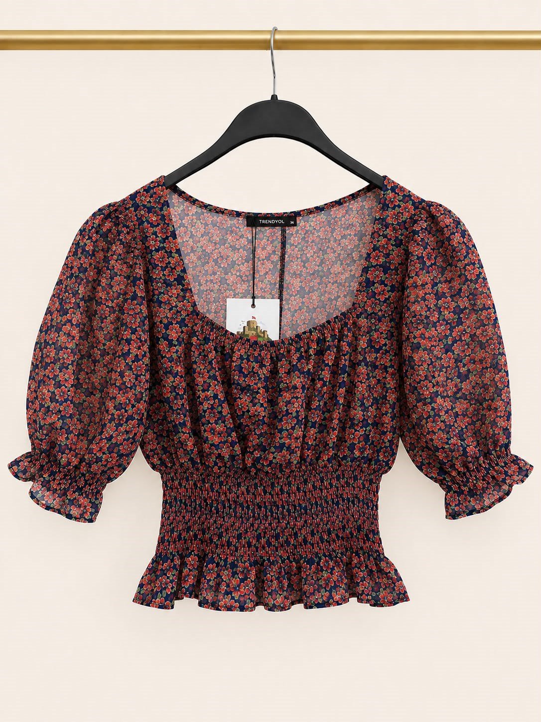 TRENDYOL ÇİÇEK DESENLİ GİPELİ CROP
