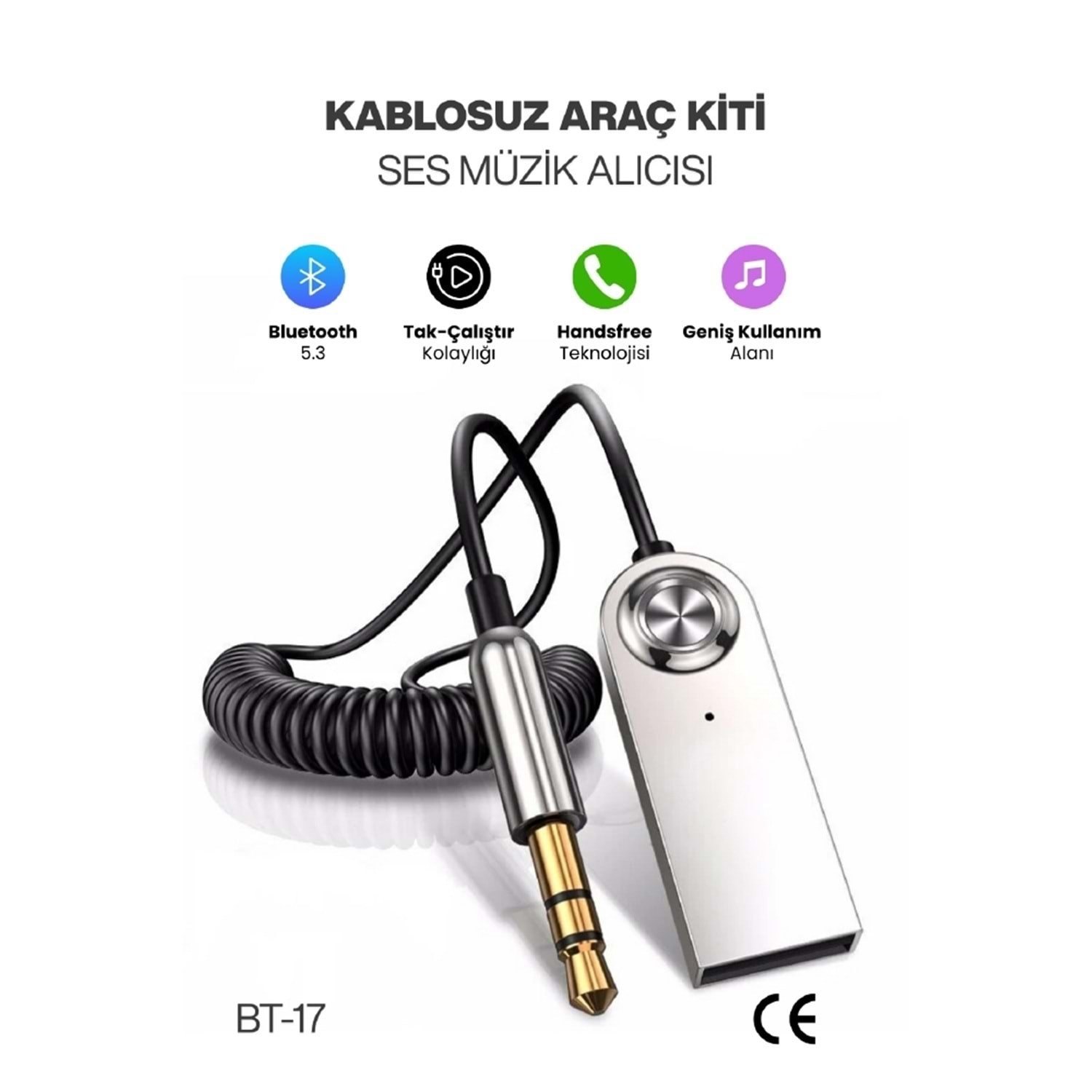 CONCORD BT-17 Kablosuz Aux Bluetooth 5.3 Araç Kiti Telefon Müzik Dinleme Tak Çalıştır