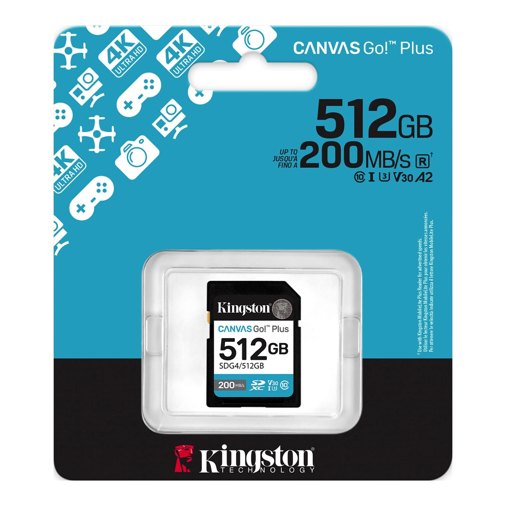 Kingston 512GB SDXC Canvas Go Plus Gen4 200MB/s C10 UHS-I U3 V30