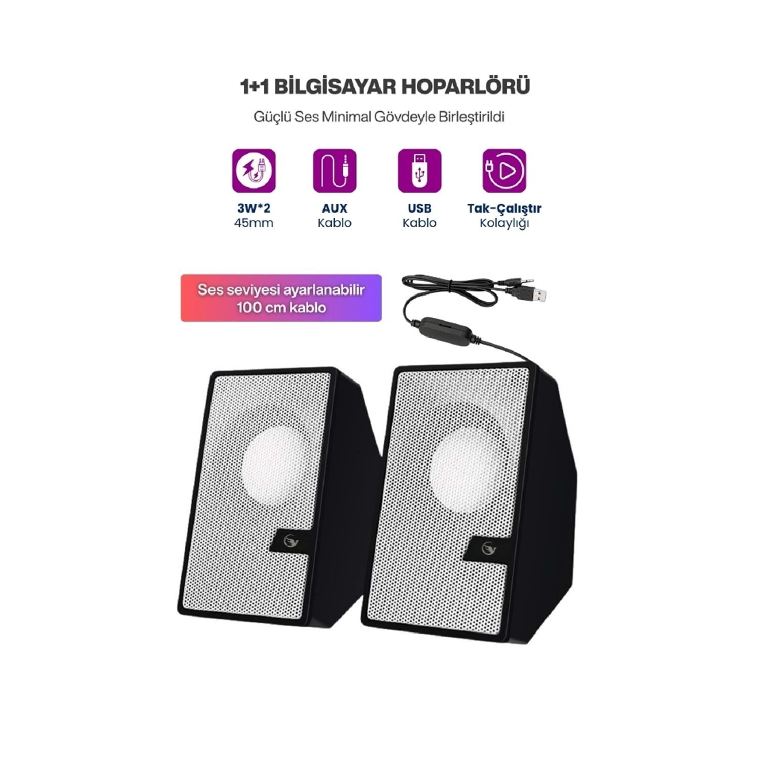 Sprange SR-PN784 3W-2 USB 2.0 3.5mm USB 5V Hoparlör Beyaz