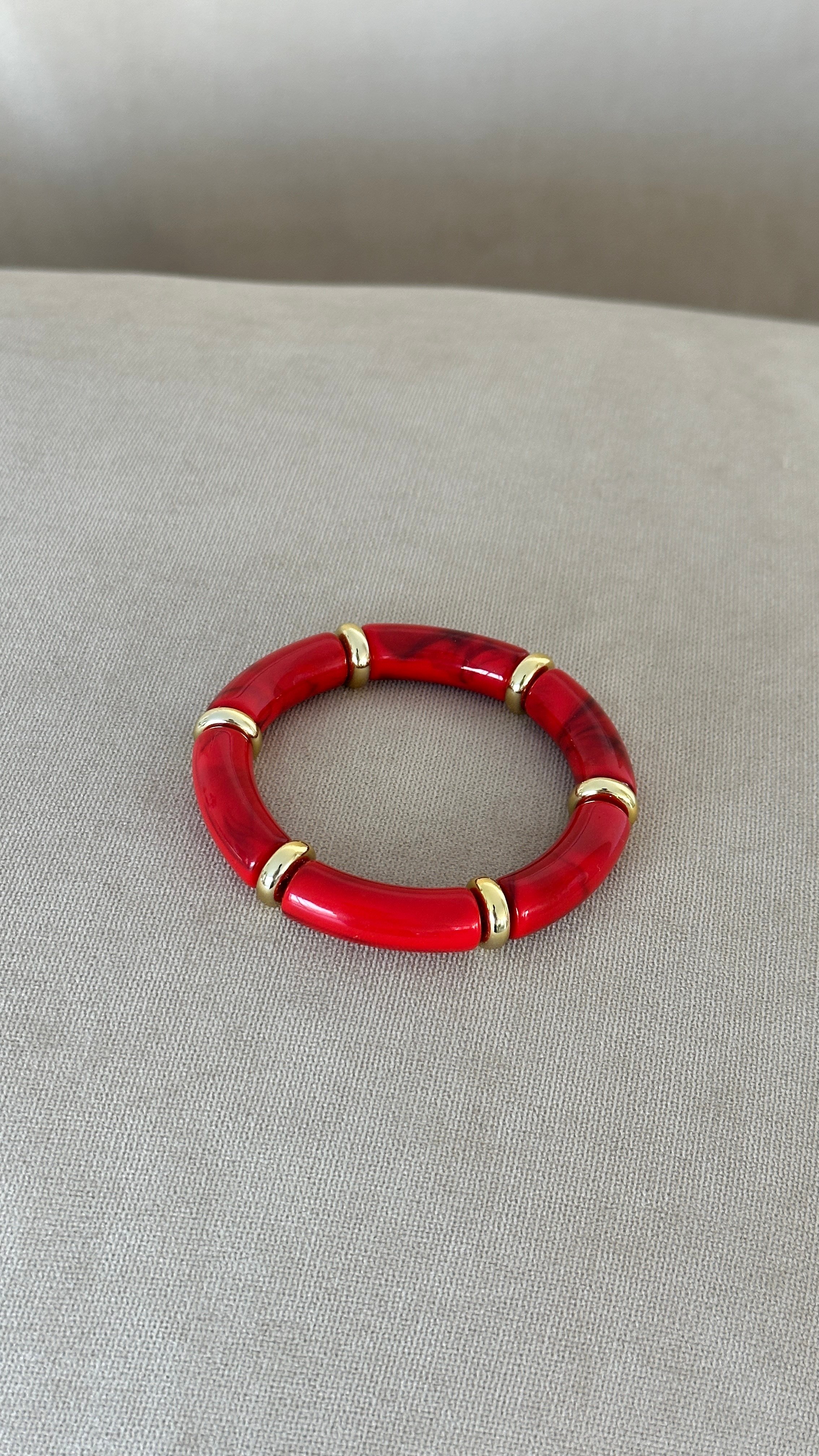 Ruby Kırmızı Gold Mineli Çelik Bileklik
