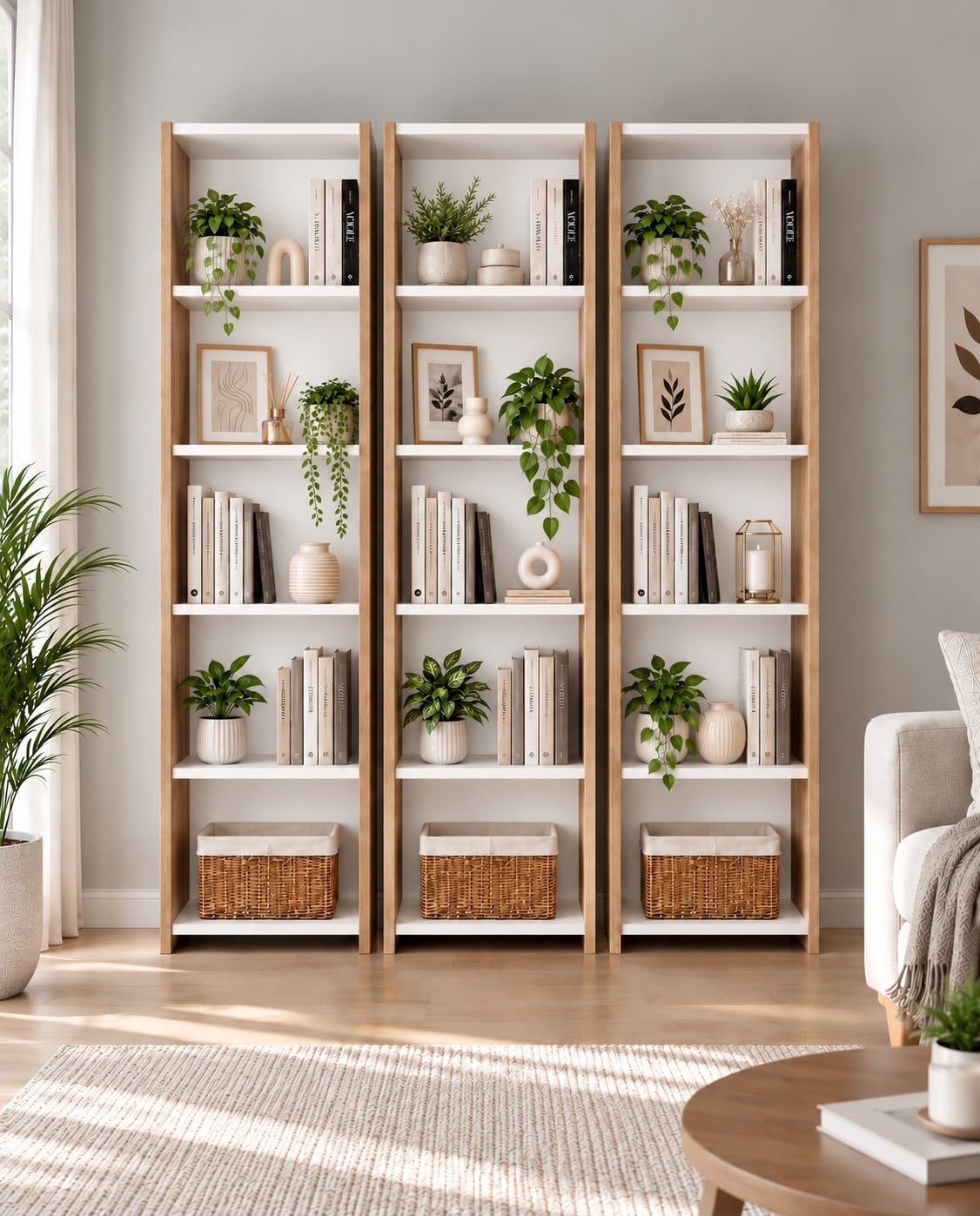 Nur Mobilya Defne 3'lü Kitaplık Arkalıklı Model Ceviz-Beyaz