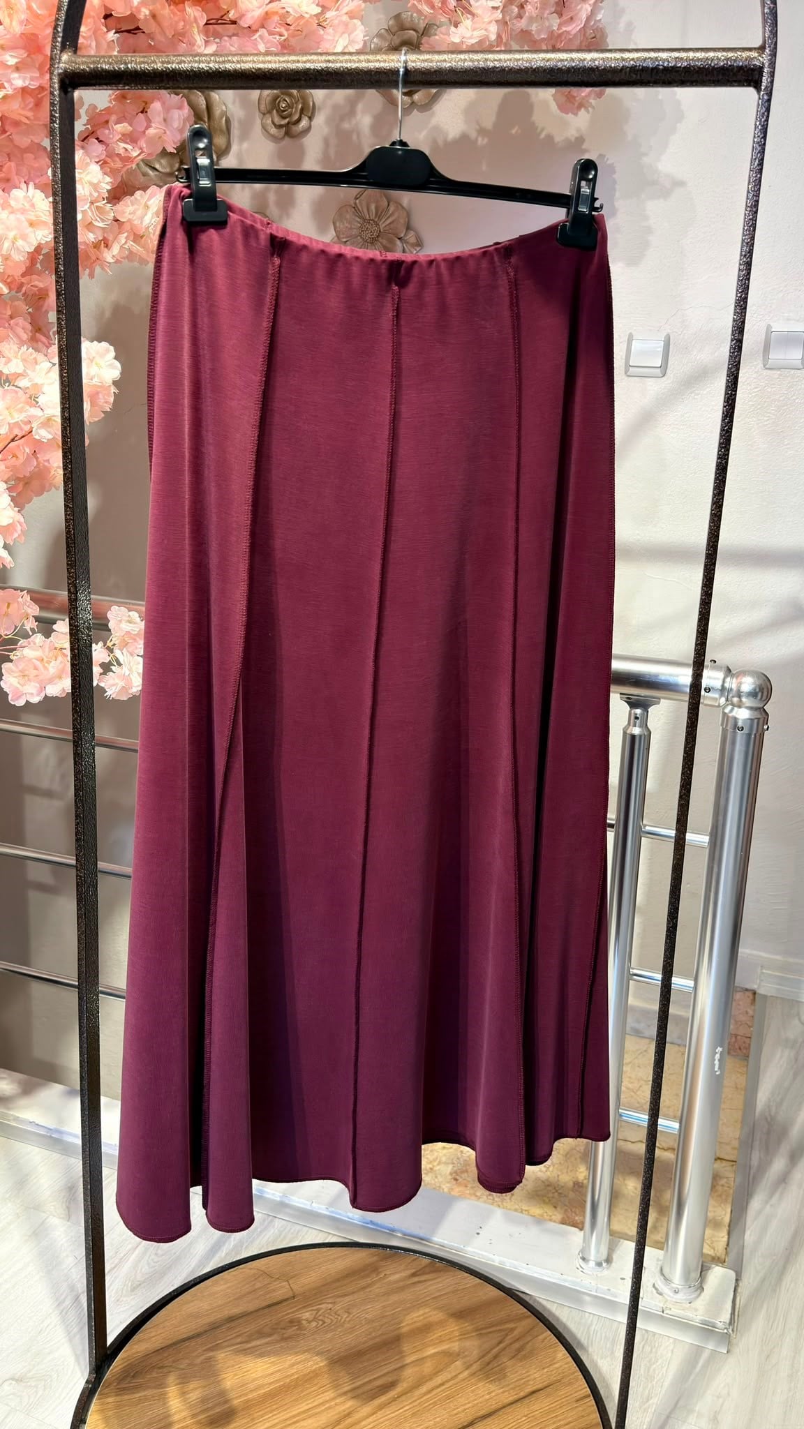 BORDO DİKİŞ DETAYLI ETEK