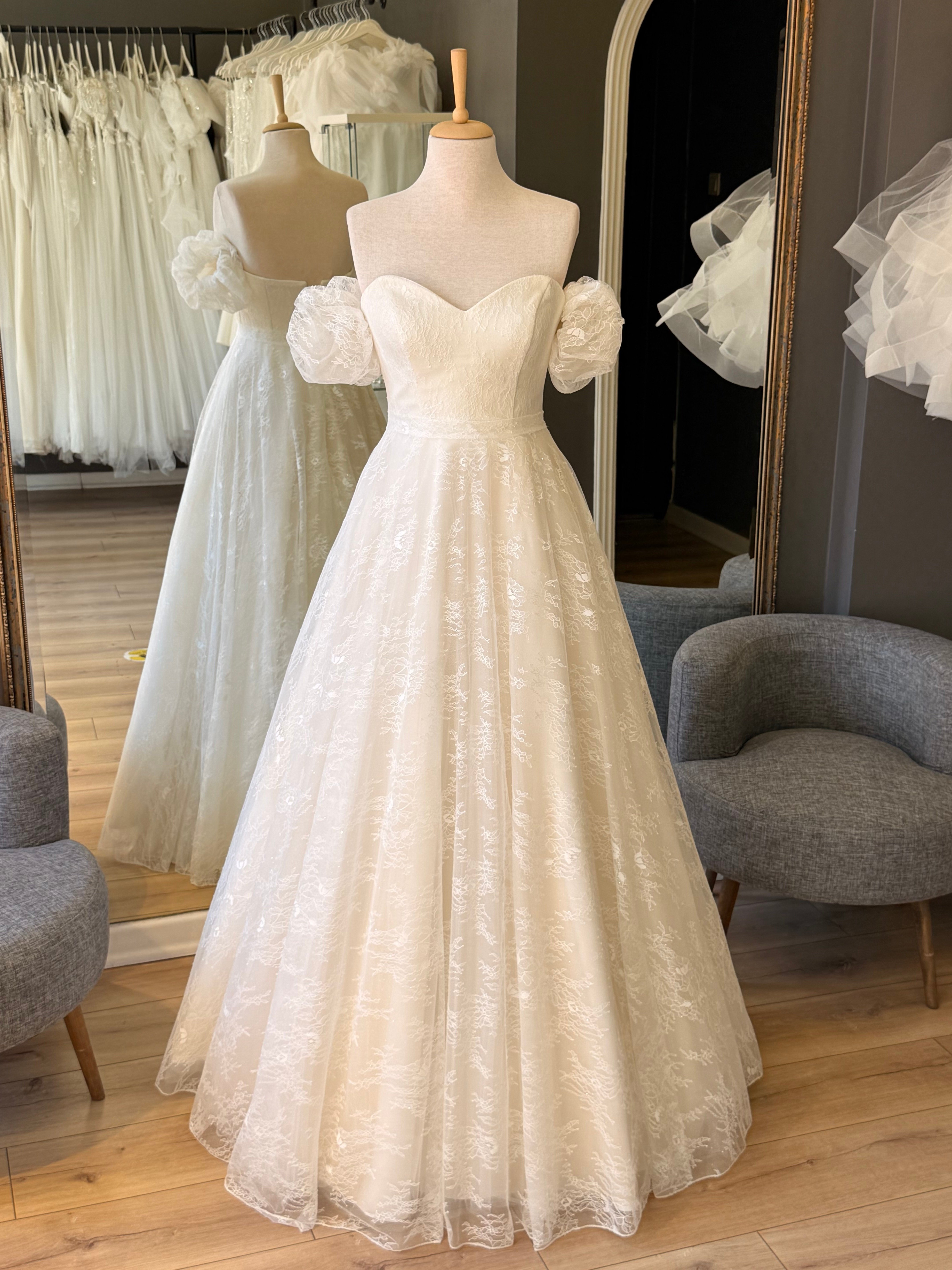 Lenta Wedding Krem Lez Dantel Balon Kollu Maxi boy Gelinlik ve Nişanlık
