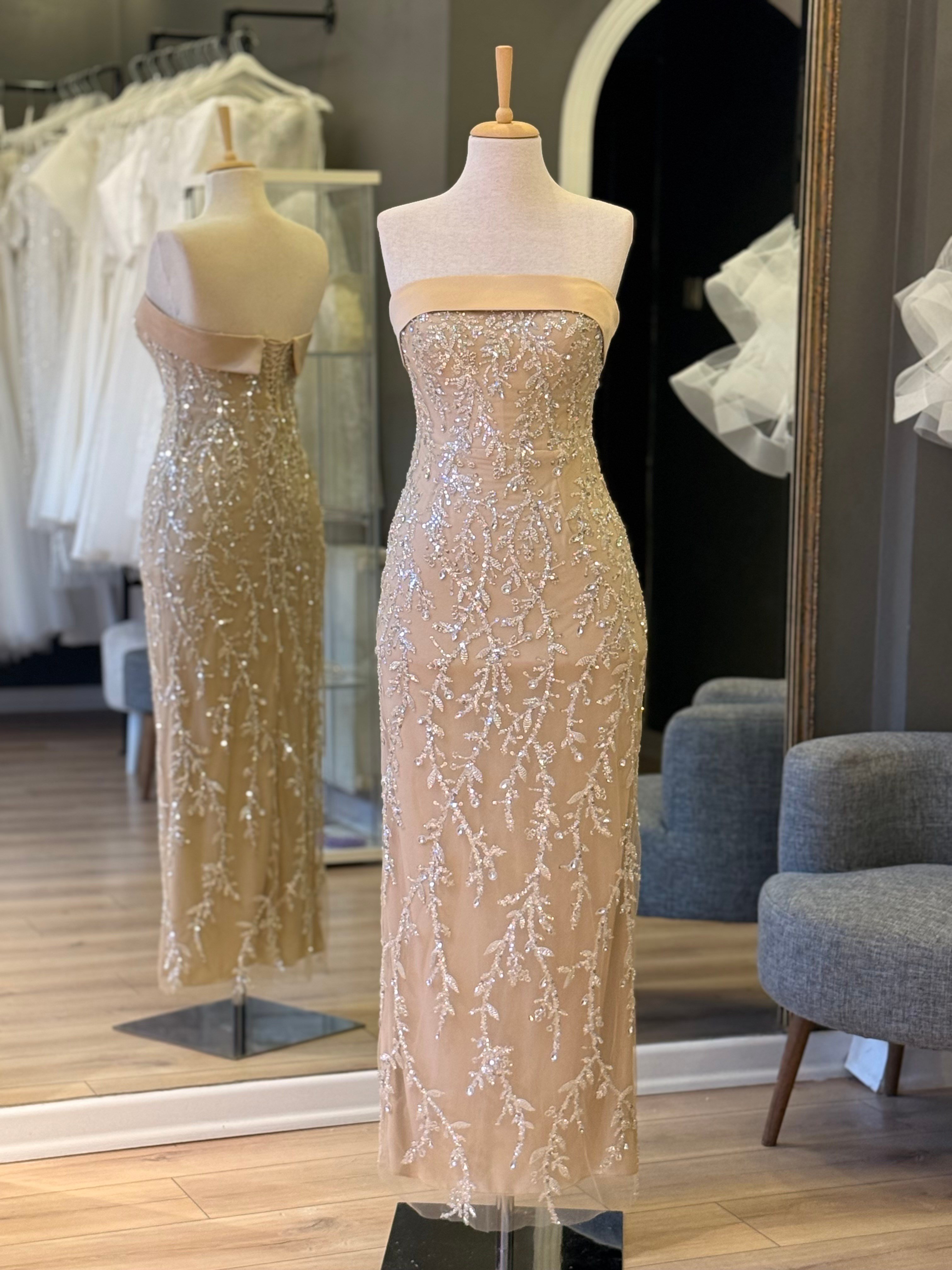 Lenta Wedding Ten Rengi Uzun Kalem straplez Yaka Nişan ve Gece Elbisesi