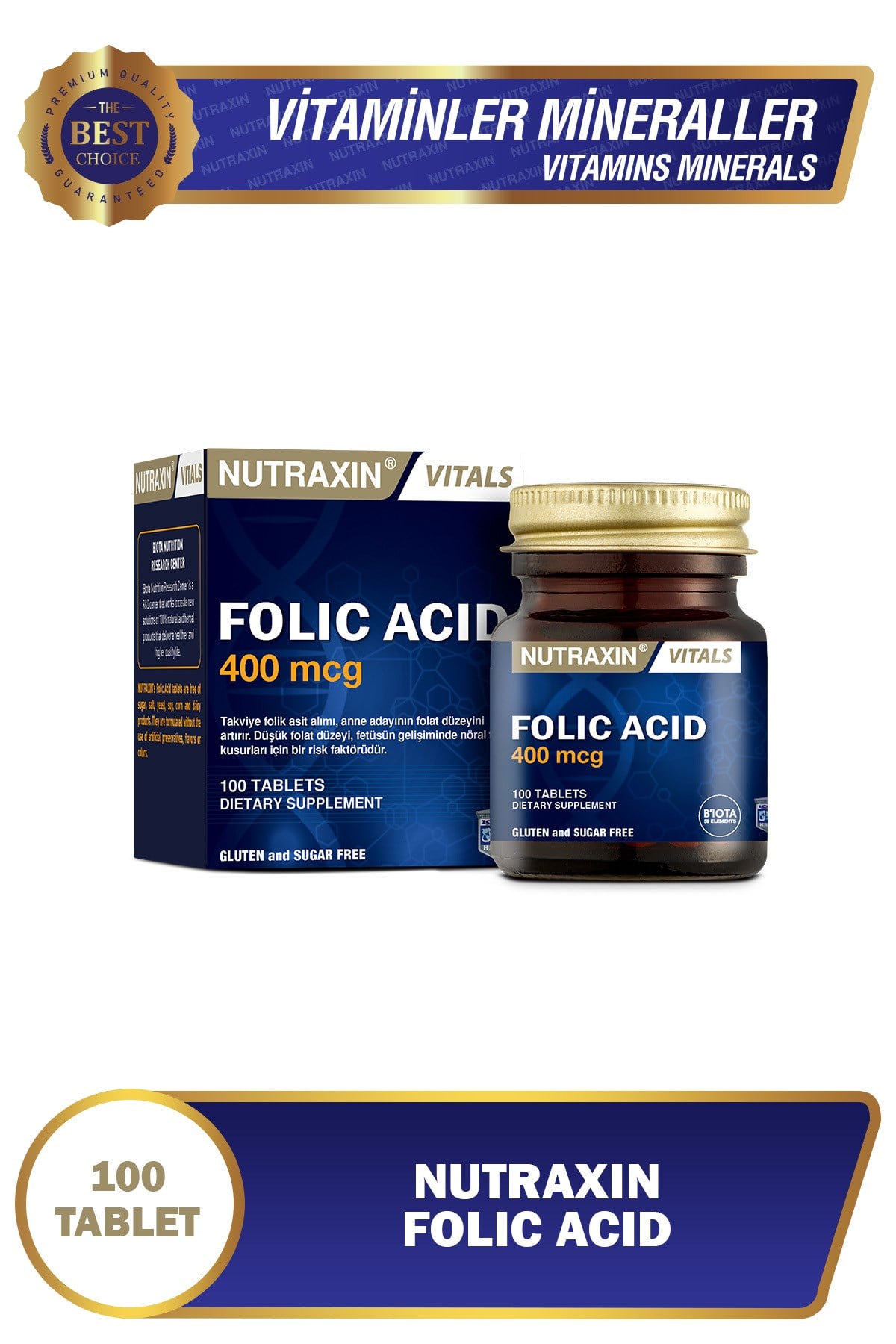 Folic Acid 400 mcg 100 Tablet | Folik Asit (B9)