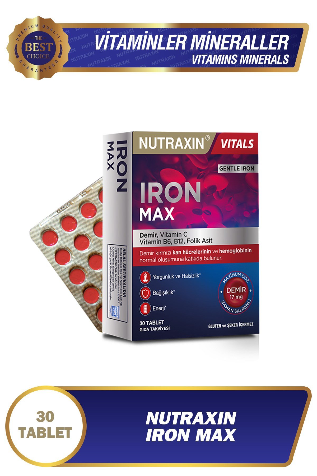 Iron Max 17 Mg 30 Tablet - Gentle Iron, Vitamin C, B12, B6, Folik Asit