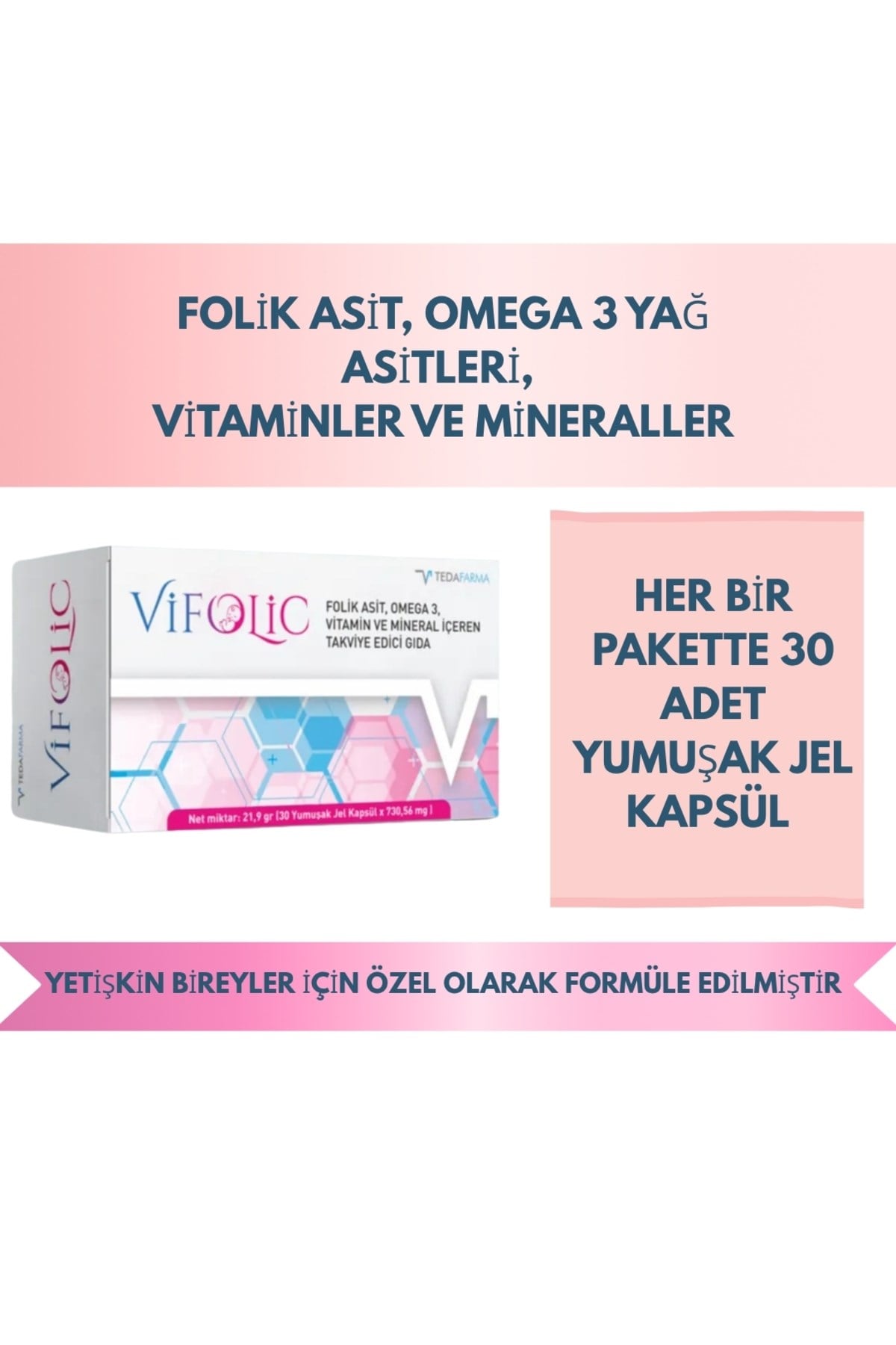 Vifolic - Folik Asit, Omega 3, Vitamin Ve Mineral Içeren Takviye Edici Gıda / 30 Yumuşak Jel Kapsül