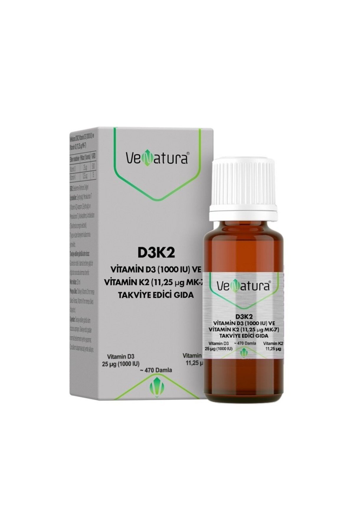 Vitamin D3K2 Vitamin D3 1000IU Vitamin K2 11.25mcg Damla 20ml