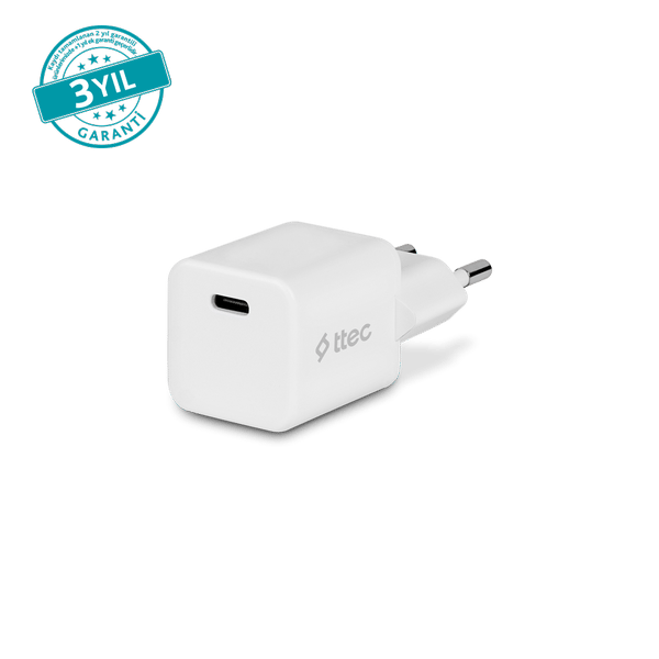 2SCG20B ttec SmartCharger GAN 20W PD Seyahat Hızlı Şarj Aleti Beyaz