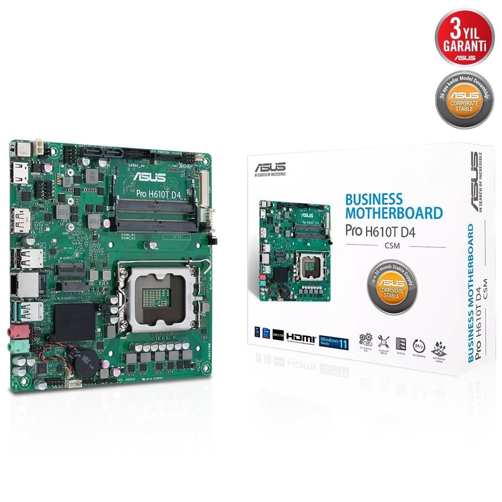 Asus Pro H610T D4-CSM Soket 1700 DDR4 3200(OC)Mhz Mını-ITX Anakart