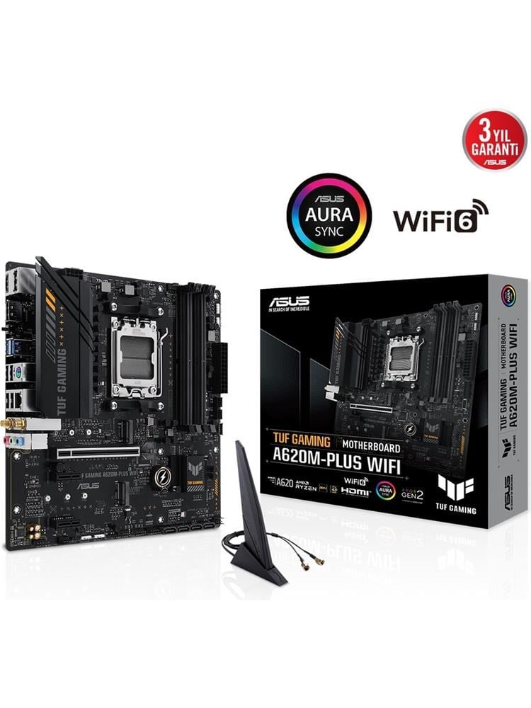 Asus Tuf Gamıng A620M-Plus Wıfı Amd A620 Am5 Ddr5 6400 Aura Rgb 2.5Gbit Lan Matx Anakart