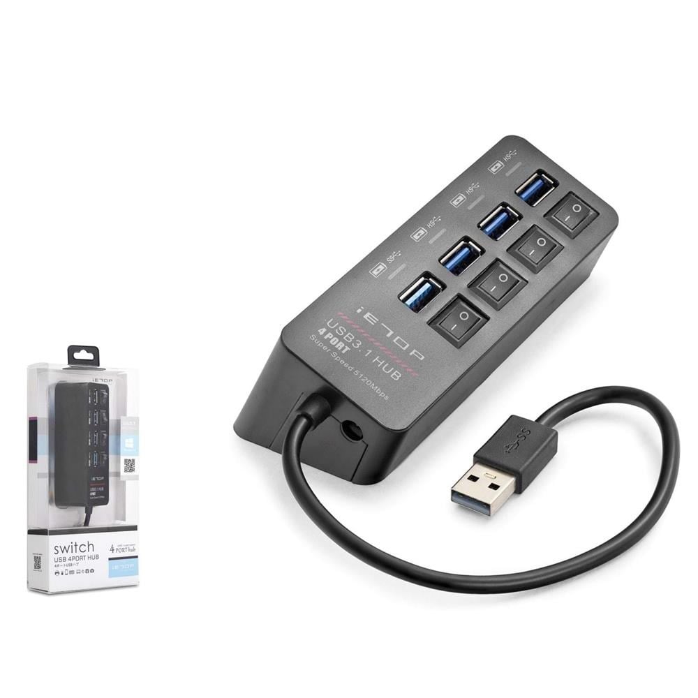 Hadron HDX7056 İetop Usb Hub 5Gbps 1x Usb 3.1 + 3x Usb 2.0 Switchli 4 Port Çoklayıcı Siyah
