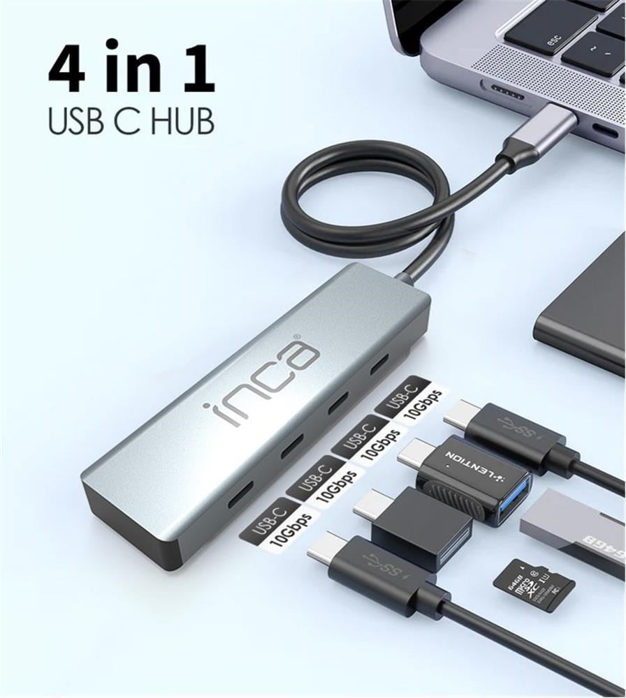 Inca ITPT-4TX 4 Port Type-C 3.1 Veri ile3.1 10 Gbps Type-C Çoklayıcı Kablo uzunluğu 15cm
